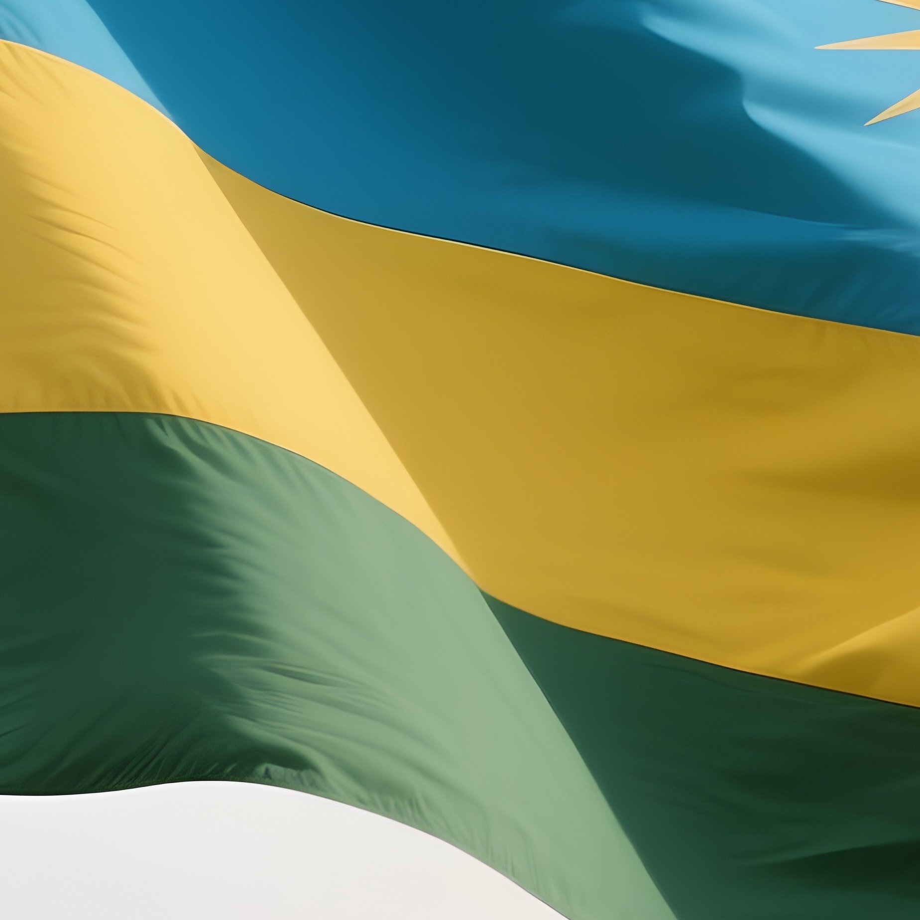 A Photorealistic Rwandan Flag Fluttering Over Gently Rolling Green Hills. - Full Resolution Quality Preview