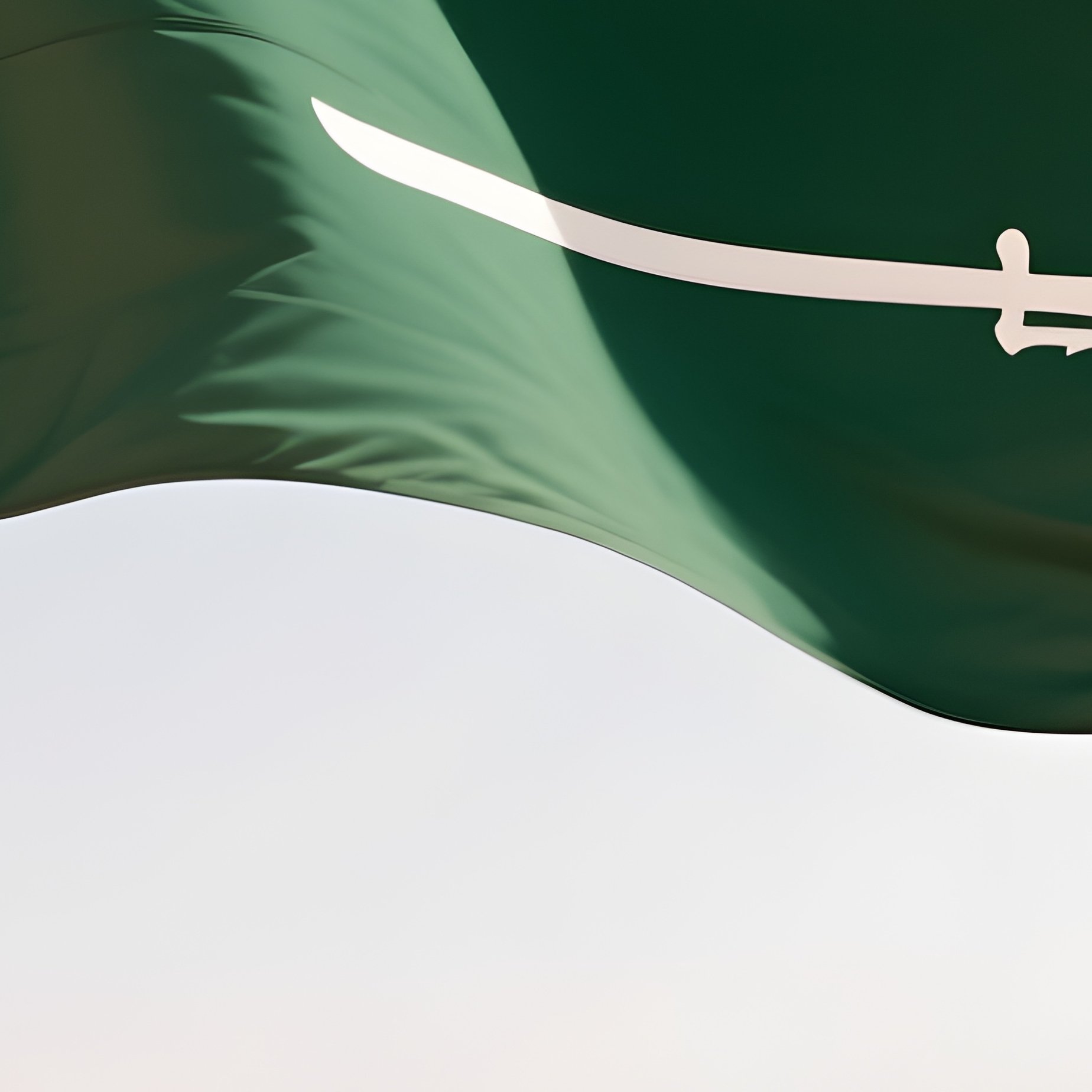 A Photorealistic Saudi Arabian Flag Waving In Dry Desert Wind Near A Modern Administrative Complex. - Full Resolution Quality Preview