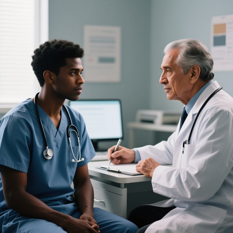 A Photorealistic Scene Of A Black Medical Student Observing A Hispanic Senior Doctor During A Routine Check Up.