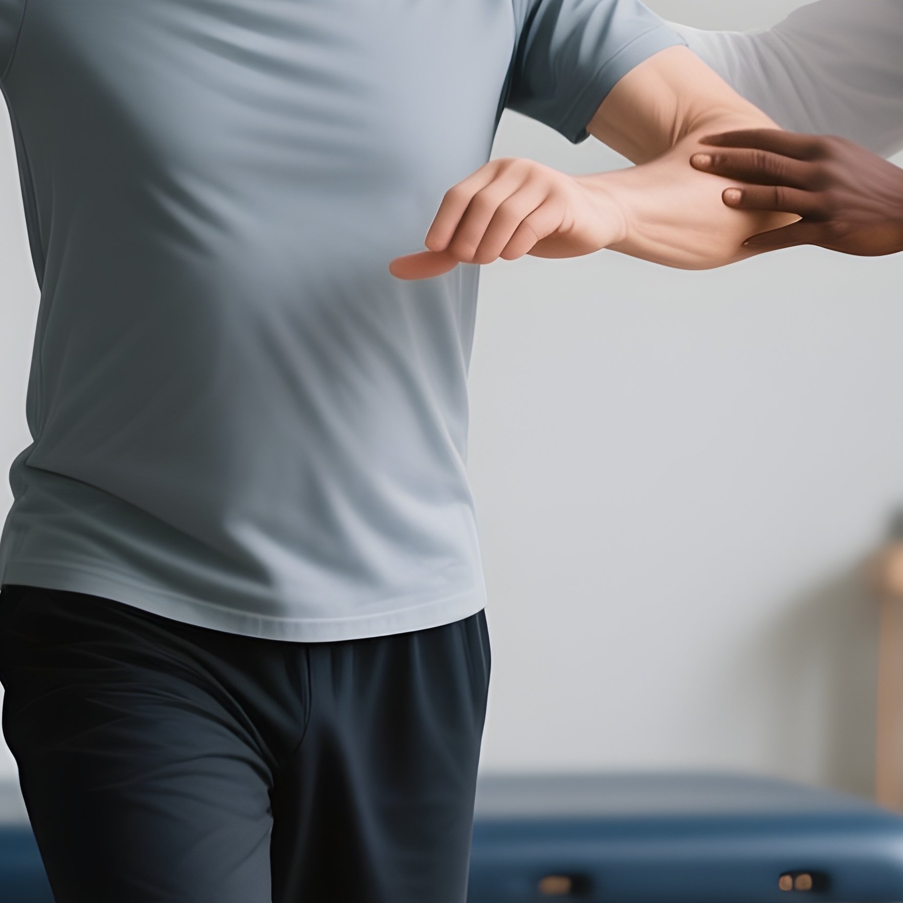 A Photorealistic Scene Of A Black Physiotherapist Helping A White Patient Practice Balance Exercises. - Full Resolution Quality Preview