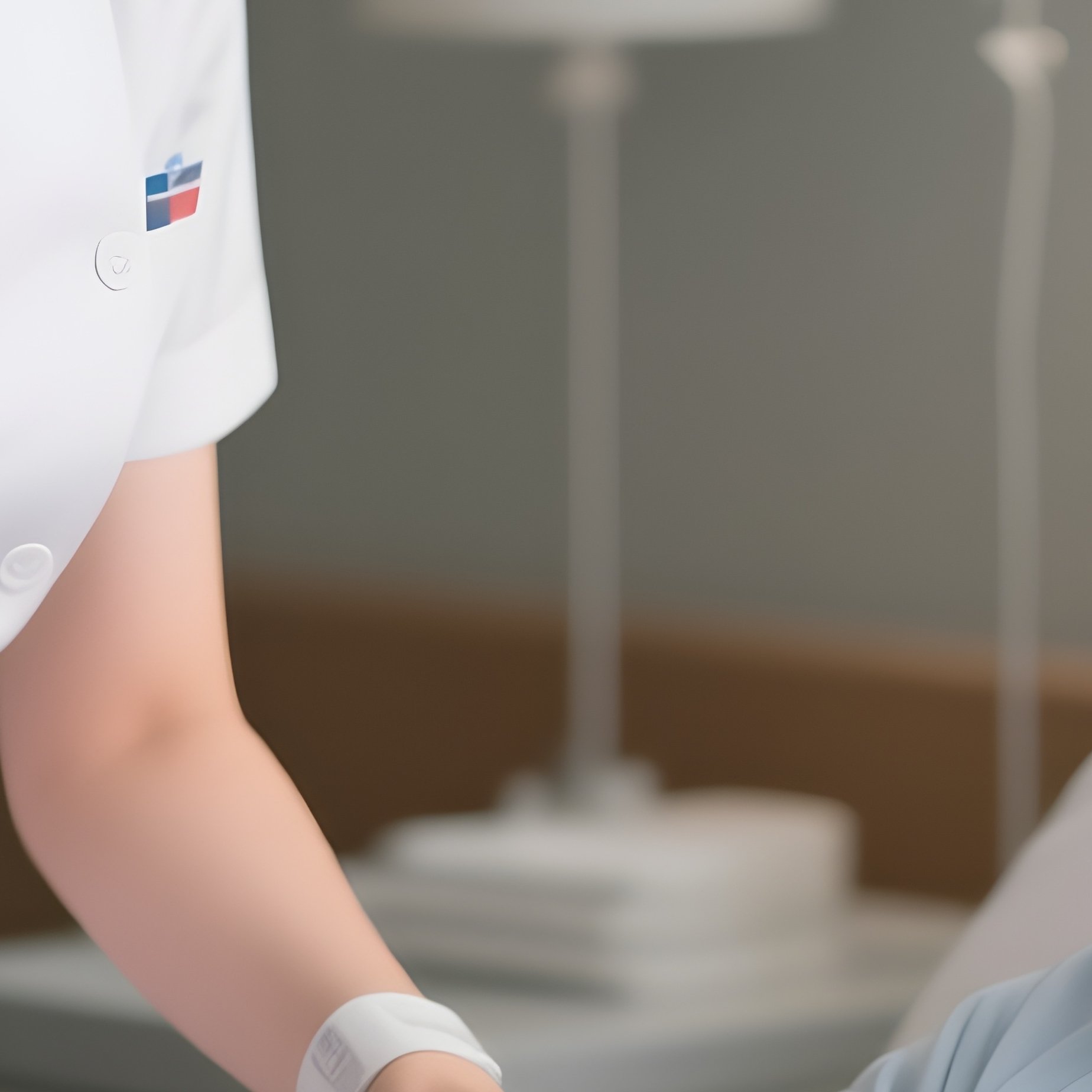 A Photorealistic Scene Of A White Nurse Taking The Pulse Of A South Asian Patient Sitting Upright In Bed. - Full Resolution Quality Preview