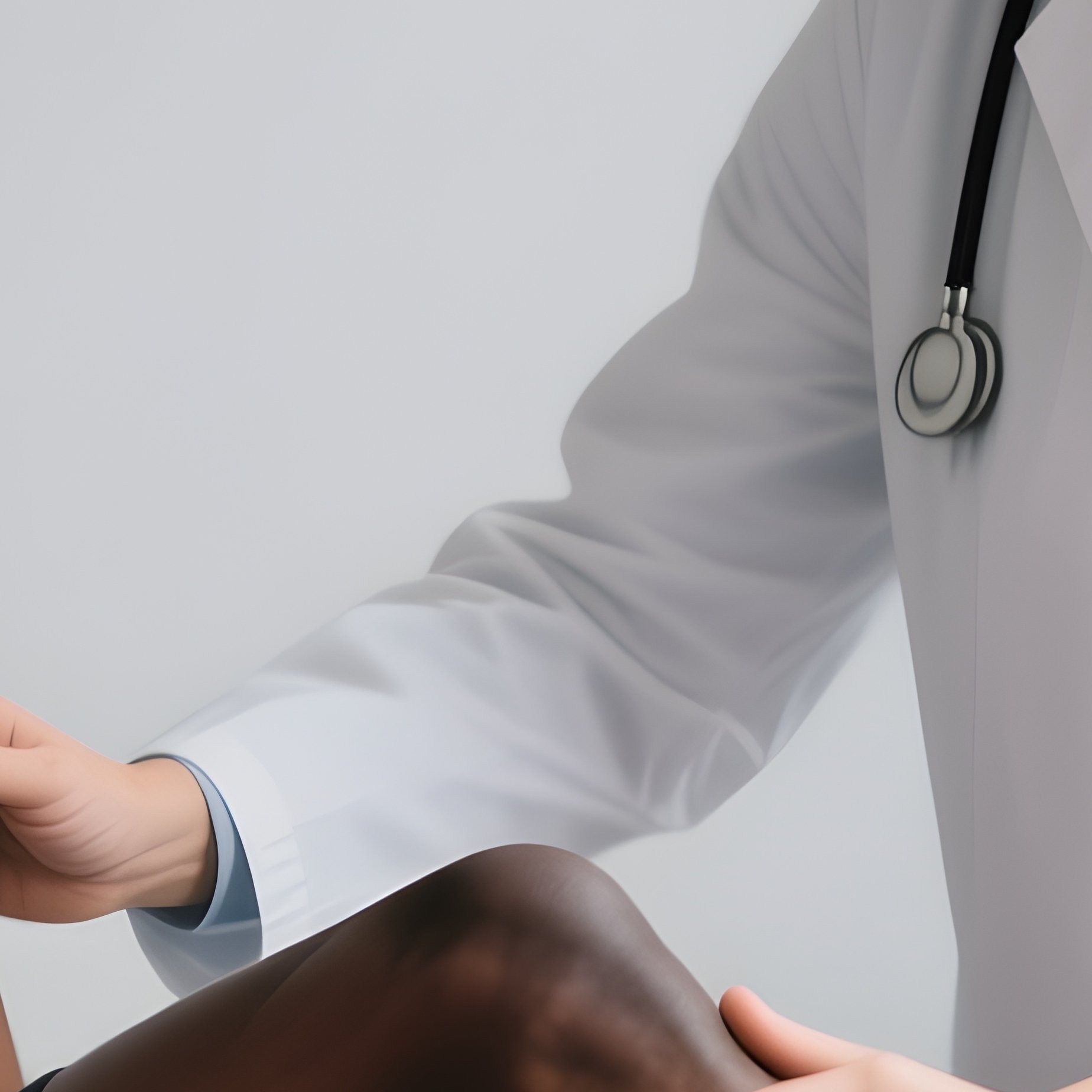 A Photorealistic Scene Of A White Physiotherapist Helping A Black Patient With Leg Mobility Practice. - Full Resolution Quality Preview