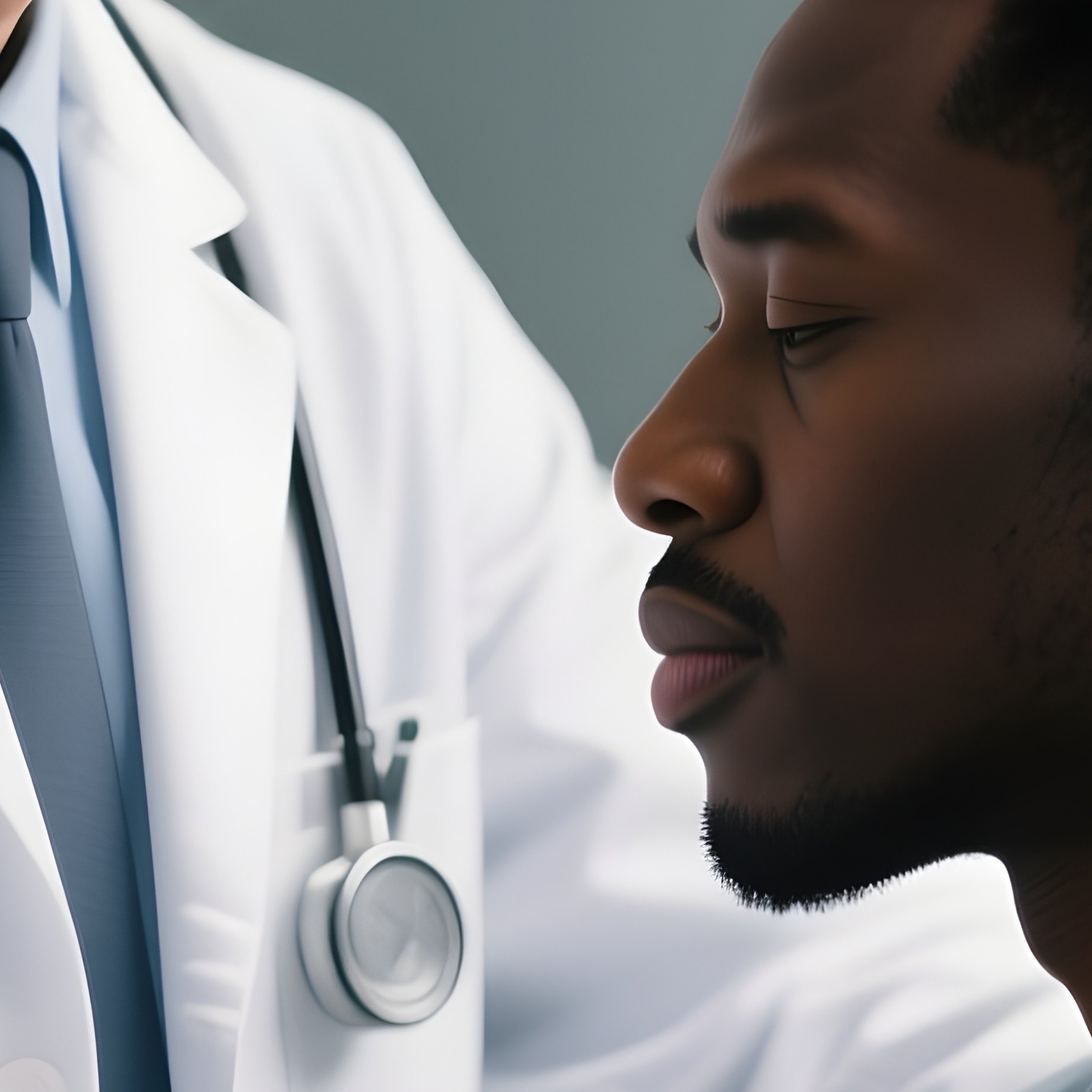 A Photorealistic Scene Of An Asian Doctor Comforting A Black Patient Before A Diagnostic Procedure. - Full Resolution Quality Preview