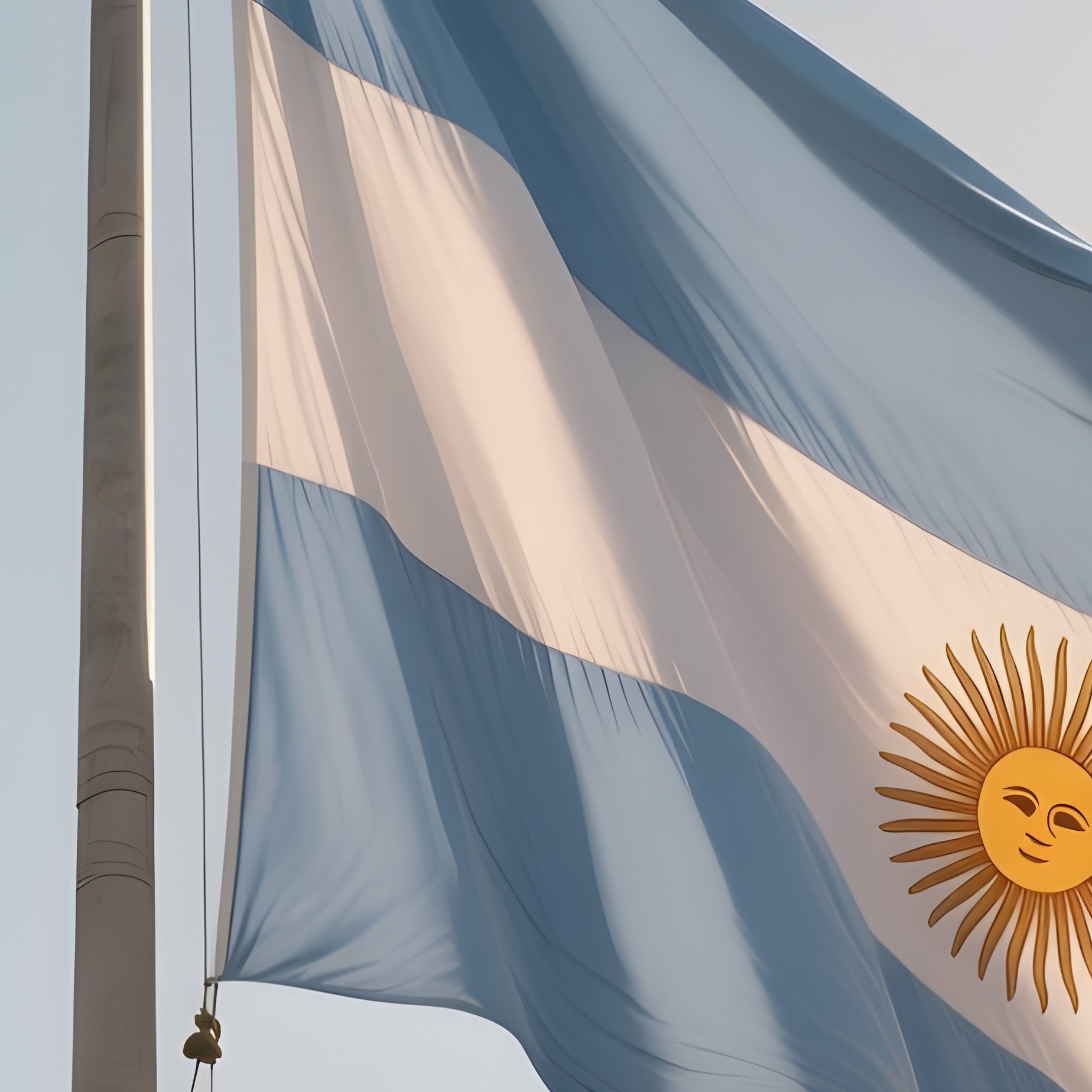 A Photorealistic Scene Of The National Flag Of Argentina Flying At Half Mast On A Tall Flagpole, Gently Lowering In The Wind Against A Respectful, Calm Backdrop With Soft Natural Lighting. - Full Resolution Quality Preview
