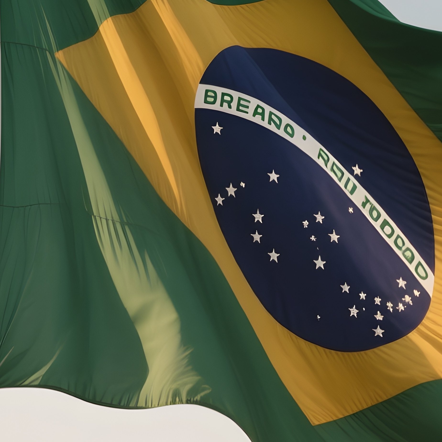 A Photorealistic Scene Of The National Flag Of Brazil Flying At Half Mast On A Tall Flagpole, Gently Lowering In The Wind Against A Respectful, Calm Backdrop With Soft Natural Lighting. - Full Resolution Quality Preview