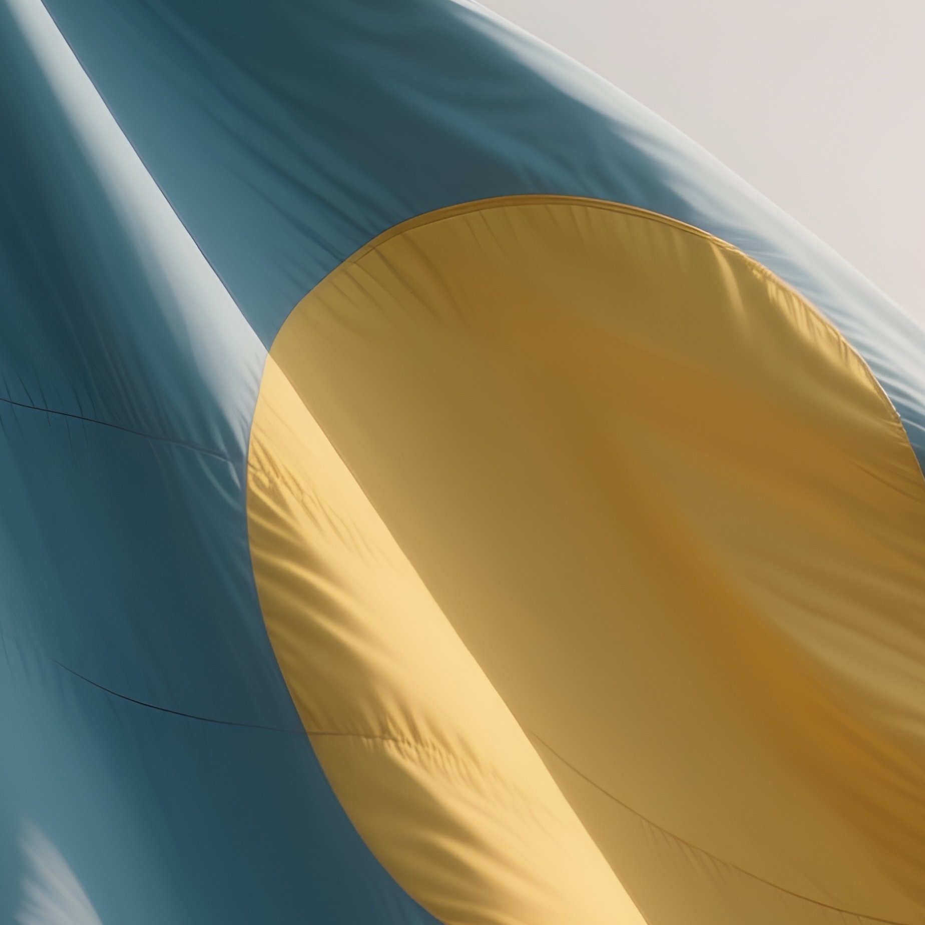 A Photorealistic Scene Of The National Flag Of Palau Flying At Half Mast On A Tall Flagpole, Gently Lowering In The Wind Against A Respectful, Calm Backdrop With Soft Natural Lighting. - Full Resolution Quality Preview