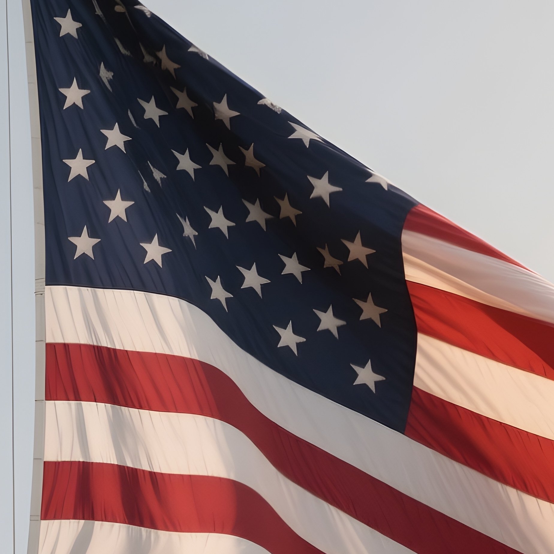 A Photorealistic Scene Of The National Flag Of United States Flying At Half Mast On A Tall Flagpole, Gently Lowering In The Wind Against A Respectful, Calm Backdrop With Soft Natural Lighting. - Full Resolution Quality Preview