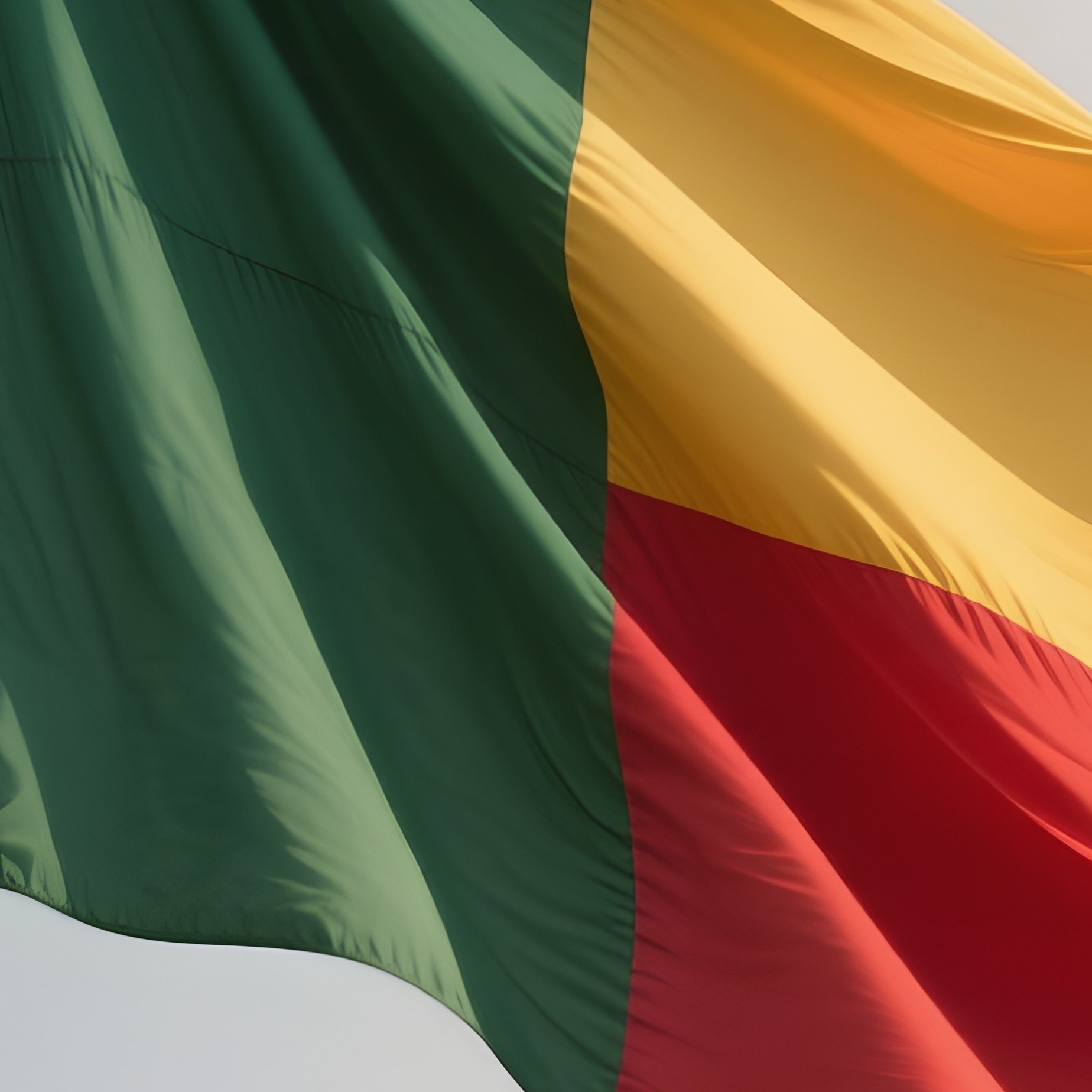 A Photorealistic Scene Of The National Flag Of Benin Flying At Half Mast On A Tall Flagpole, Gently Lowering In The Wind Against A Respectful, Calm Backdrop With Soft Natural Lighting. - Full Resolution Quality Preview