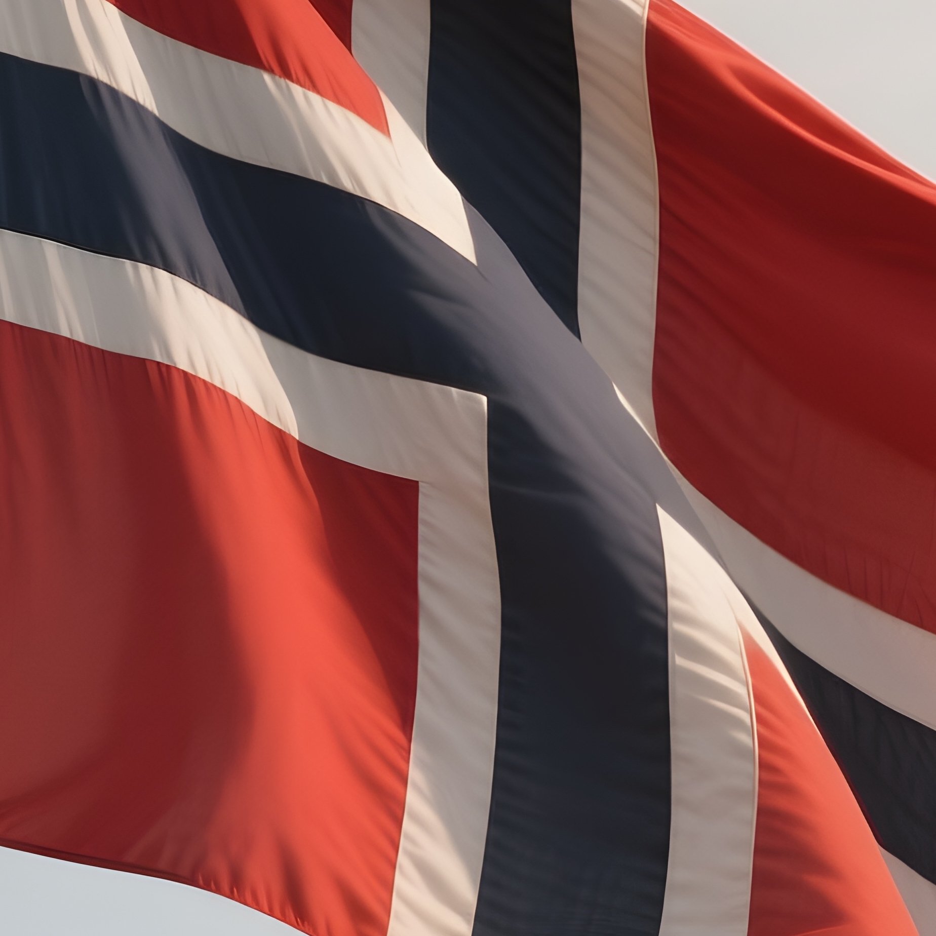 A Photorealistic Scene Of The National Flag Of Norway Flying At Half Mast On A Tall Flagpole, Gently Lowering In The Wind Against A Respectful, Calm Backdrop With Soft Natural Lighting. - Full Resolution Quality Preview