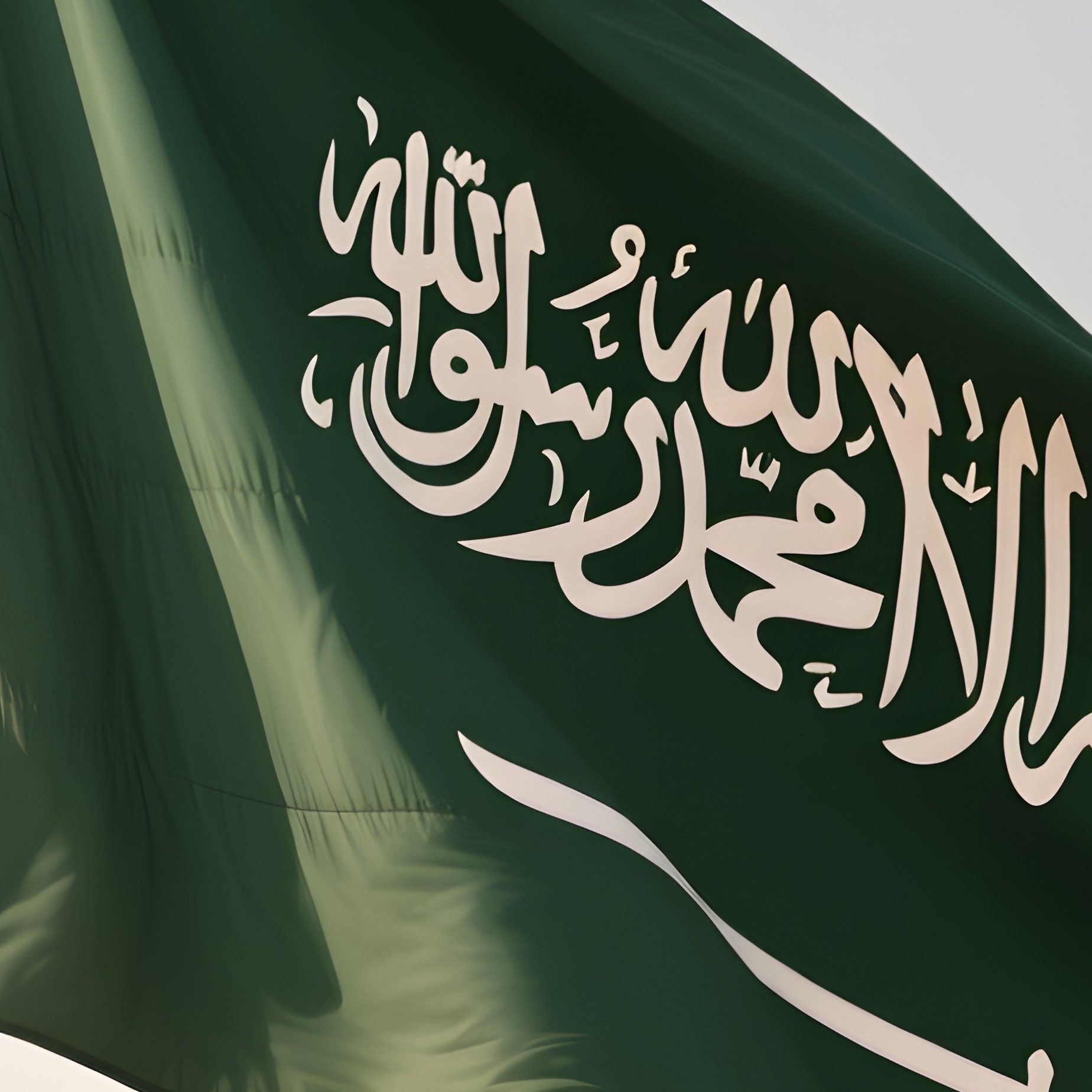 A Photorealistic Scene Of The National Flag Of Saudi Arabia Flying At Half Mast On A Tall Flagpole, Gently Lowering In The Wind Against A Respectful, Calm Backdrop With Soft Natural Lighting. - Full Resolution Quality Preview