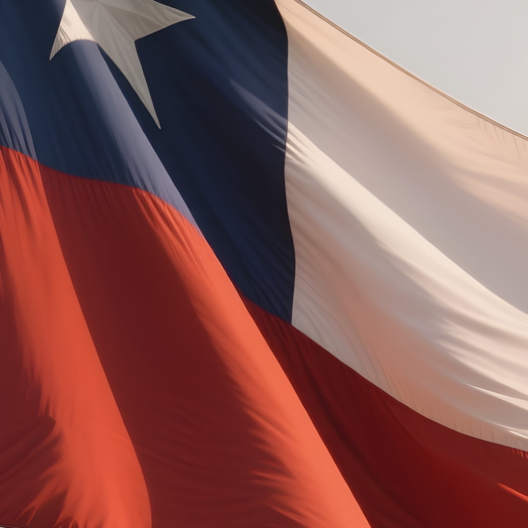 A Photorealistic Scene Of The National Flag Of Chile Flying At Half Mast On A Tall Flagpole, Gently Lowering In The Wind Against A Respectful, Calm Backdrop With Soft Natural Lighting. - Full Resolution Quality Preview