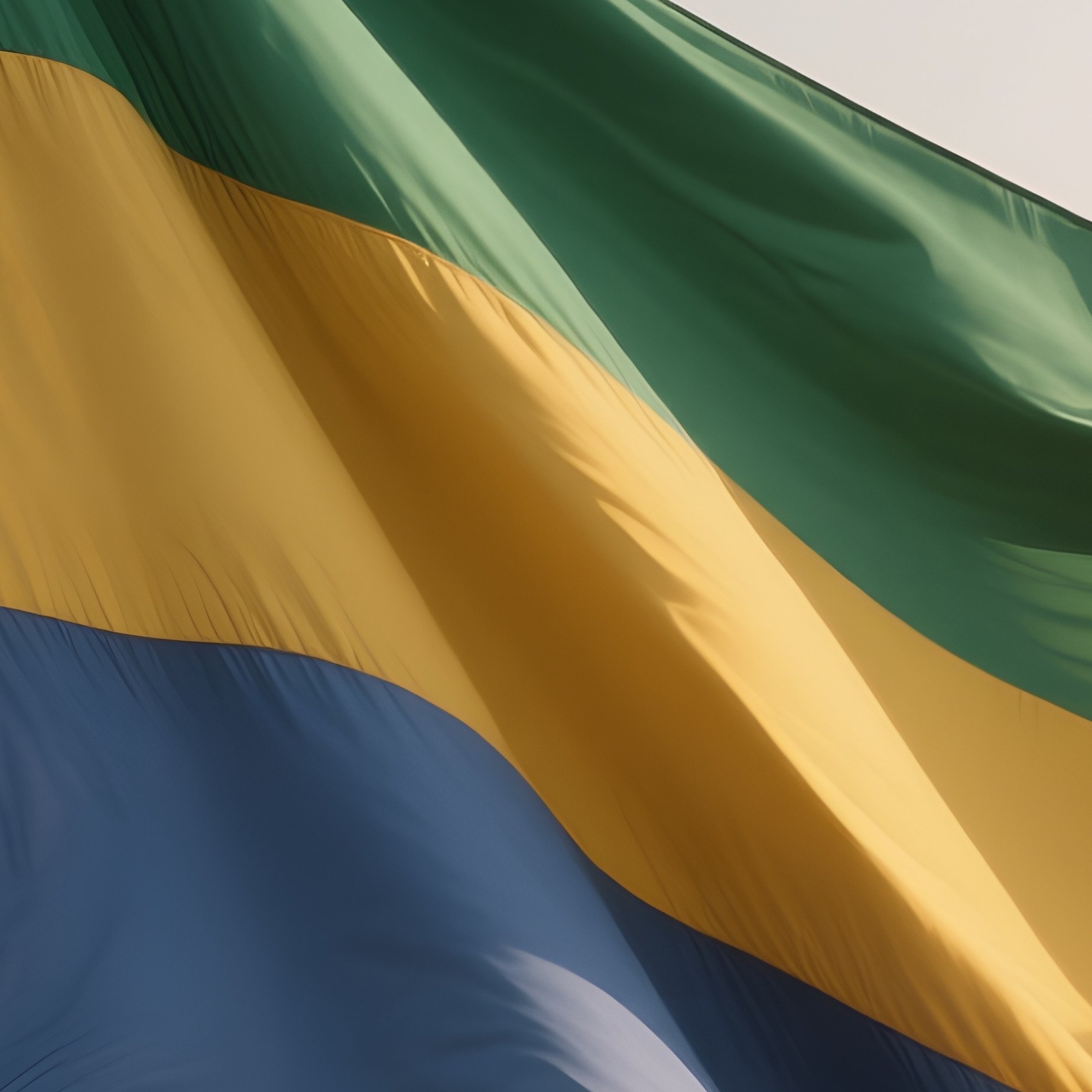 A Photorealistic Scene Of The National Flag Of Gabon Flying At Half Mast On A Tall Flagpole, Gently Lowering In The Wind Against A Respectful, Calm Backdrop With Soft Natural Lighting. - Full Resolution Quality Preview