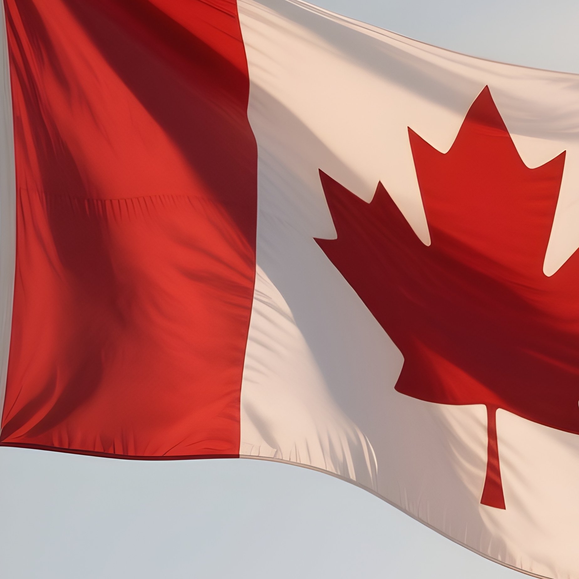 A Photorealistic Scene Of The National Flag Of Canada Flying At Half Mast On A Tall Flagpole, Gently Lowering In The Wind Against A Respectful, Calm Backdrop With Soft Natural Lighting. - Full Resolution Quality Preview