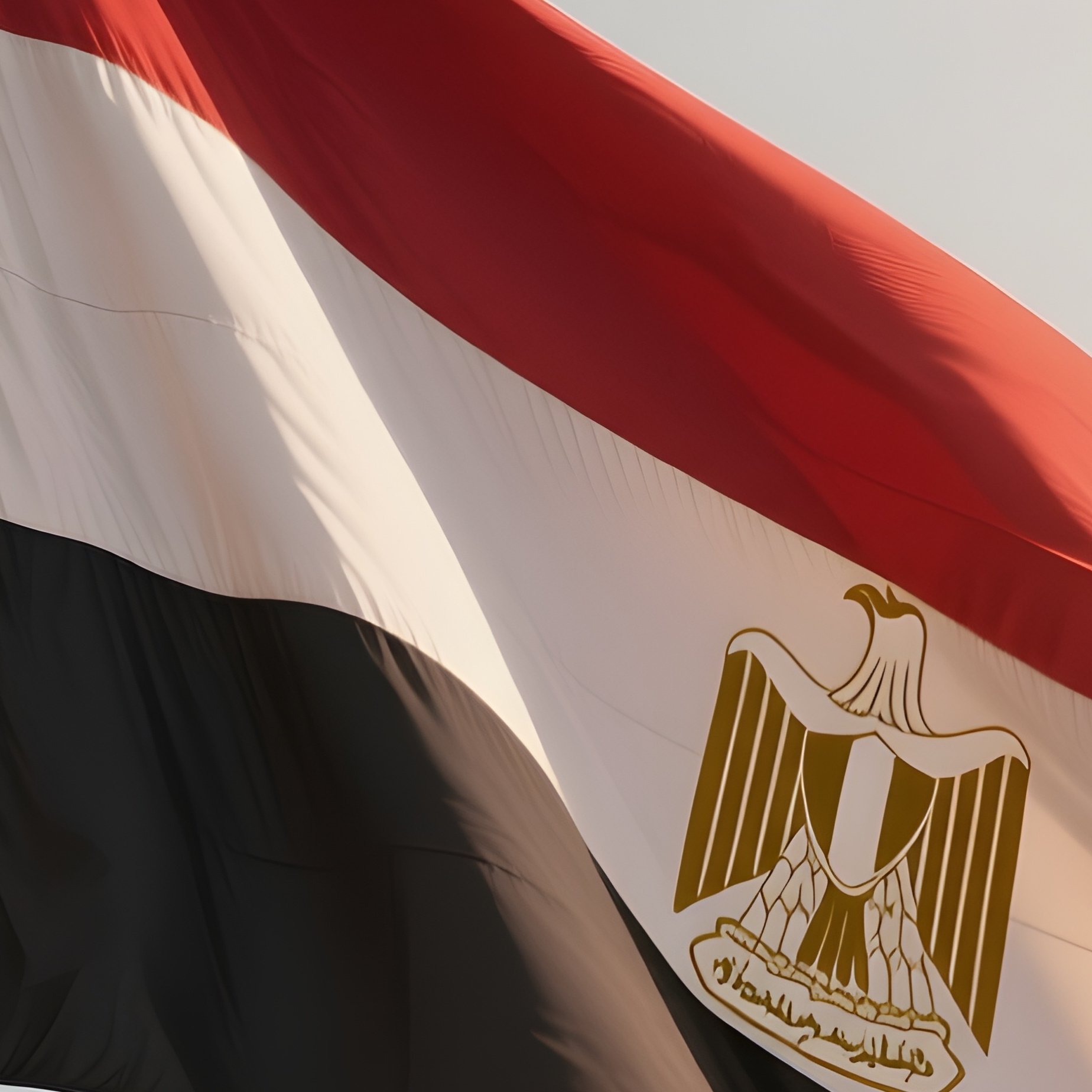 A Photorealistic Scene Of The National Flag Of Egypt Flying At Half Mast On A Tall Flagpole, Gently Lowering In The Wind Against A Respectful, Calm Backdrop With Soft Natural Lighting. - Full Resolution Quality Preview