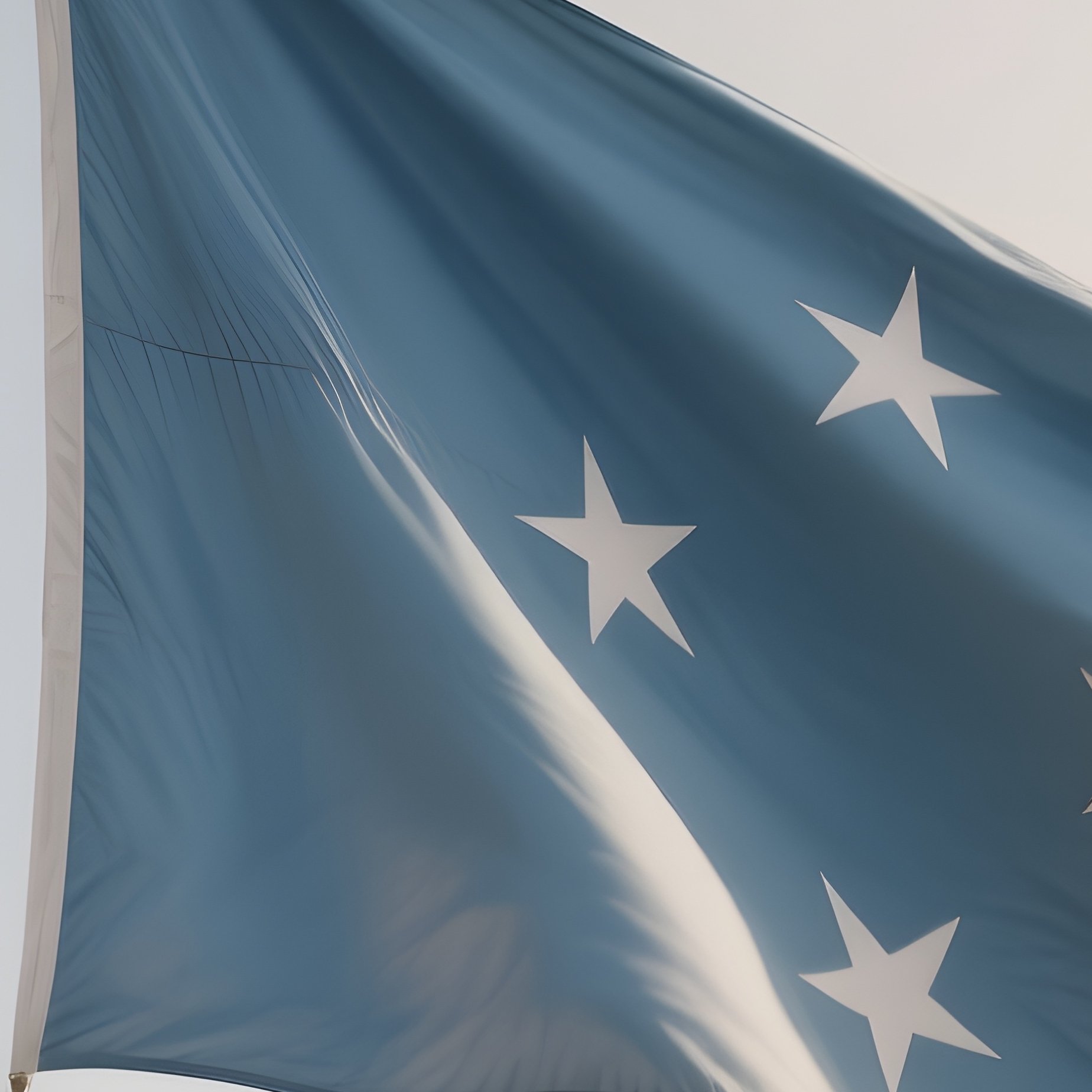 A Photorealistic Scene Of The National Flag Of Micronesia Flying At Half Mast On A Tall Flagpole, Gently Lowering In The Wind Against A Respectful, Calm Backdrop With Soft Natural Lighting. - Full Resolution Quality Preview