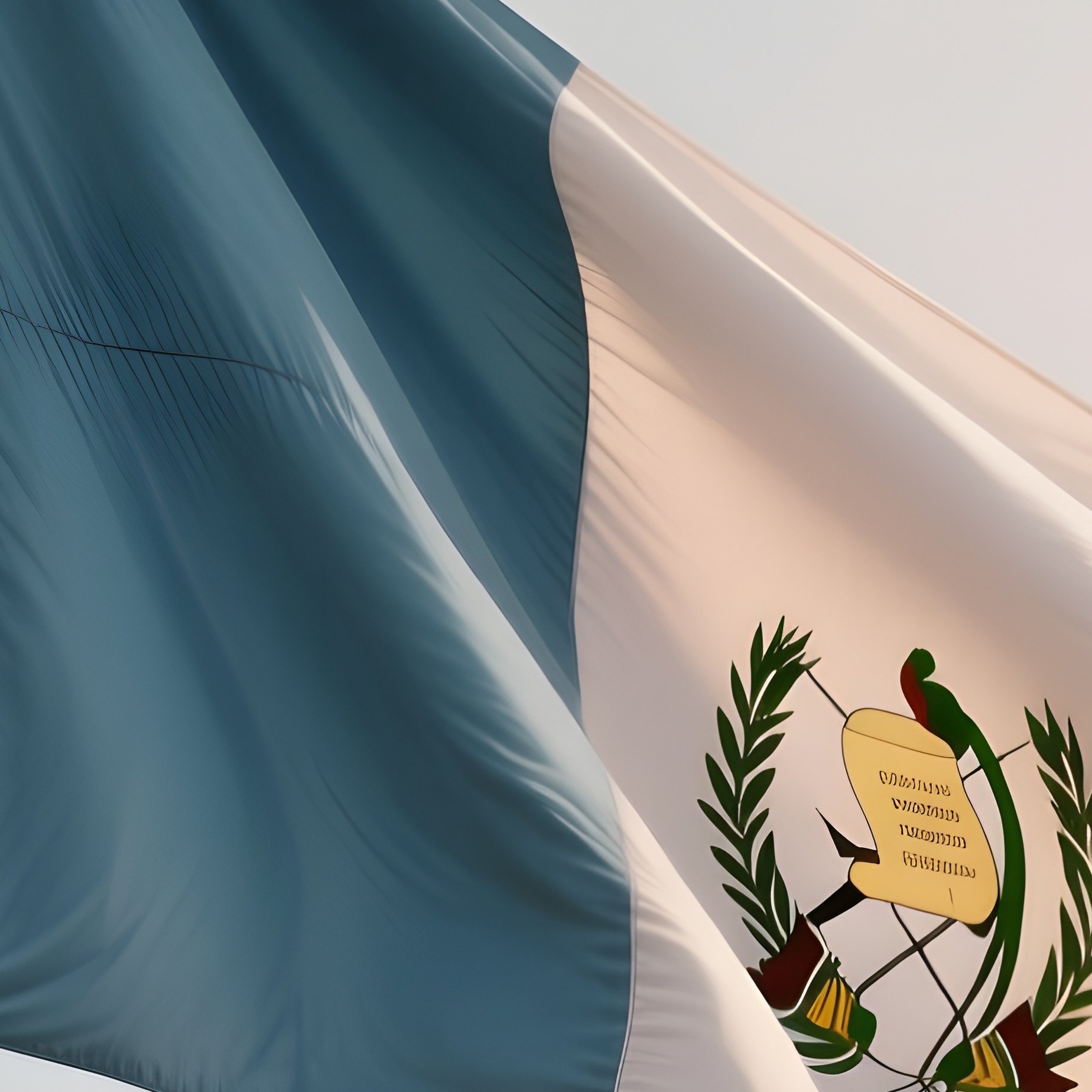 A Photorealistic Scene Of The National Flag Of Guatemala Flying At Half Mast On A Tall Flagpole, Gently Lowering In The Wind Against A Respectful, Calm Backdrop With Soft Natural Lighting. - Full Resolution Quality Preview