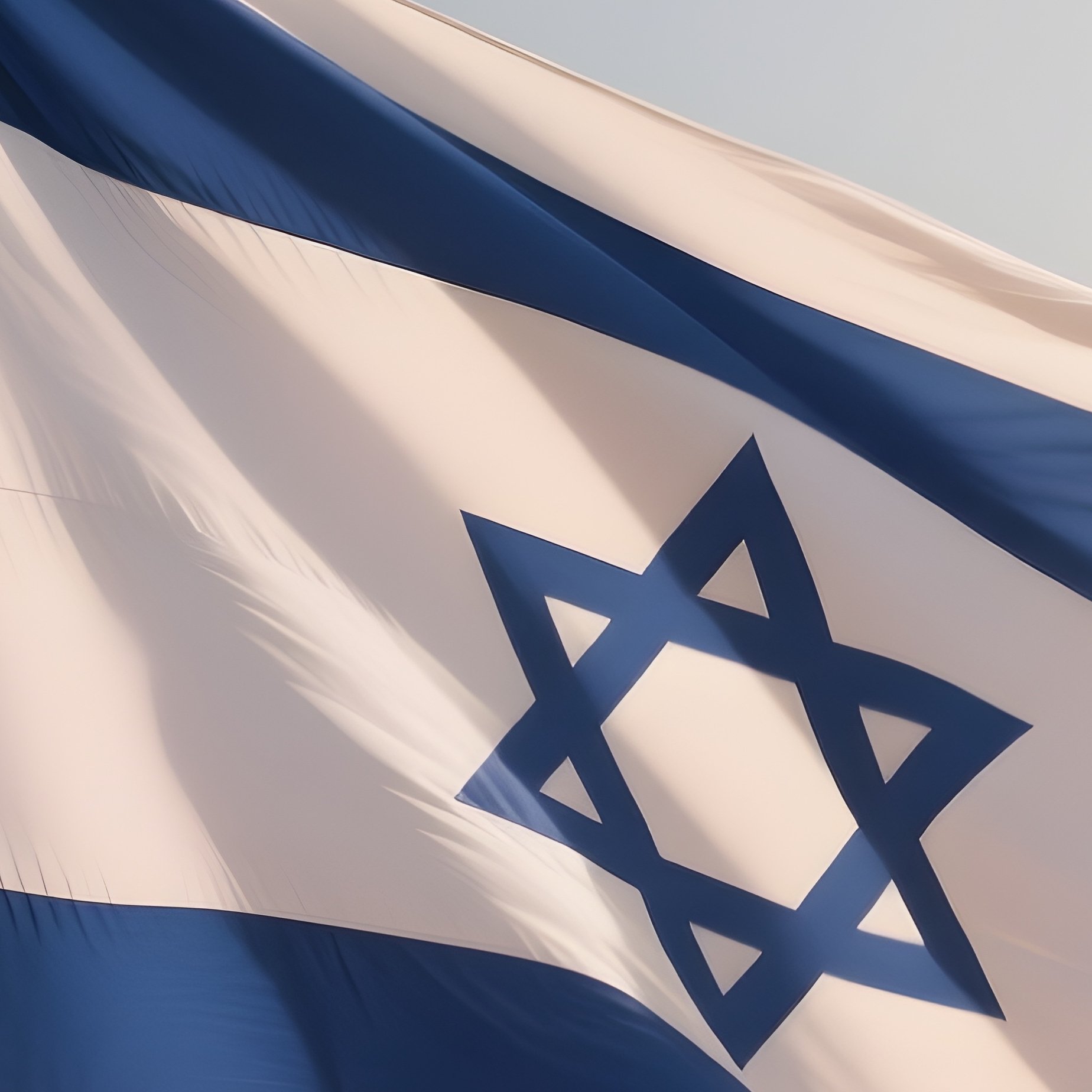 A Photorealistic Scene Of The National Flag Of Israel Flying At Half Mast On A Tall Flagpole, Gently Lowering In The Wind Against A Respectful, Calm Backdrop With Soft Natural Lighting. - Full Resolution Quality Preview