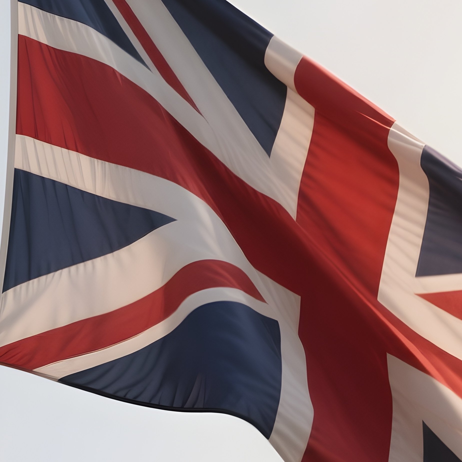 A Photorealistic Scene Of The National Flag Of United Kingdom Flying At Half Mast On A Tall Flagpole, Gently Lowering In The Wind Against A Respectful, Calm Backdrop With Soft Natural Lighting. - Full Resolution Quality Preview