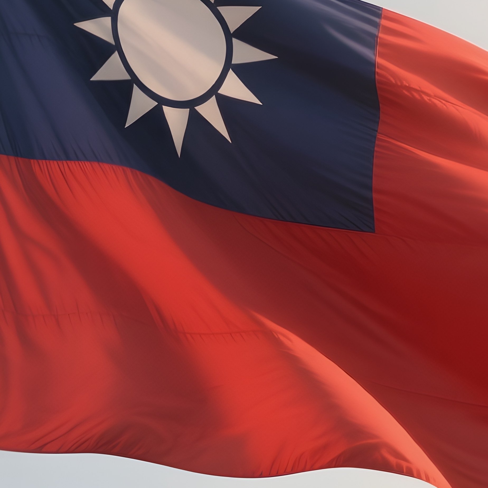 A Photorealistic Scene Of The National Flag Of Taiwan Flying At Half Mast On A Tall Flagpole, Gently Lowering In The Wind Against A Respectful, Calm Backdrop With Soft Natural Lighting. - Full Resolution Quality Preview