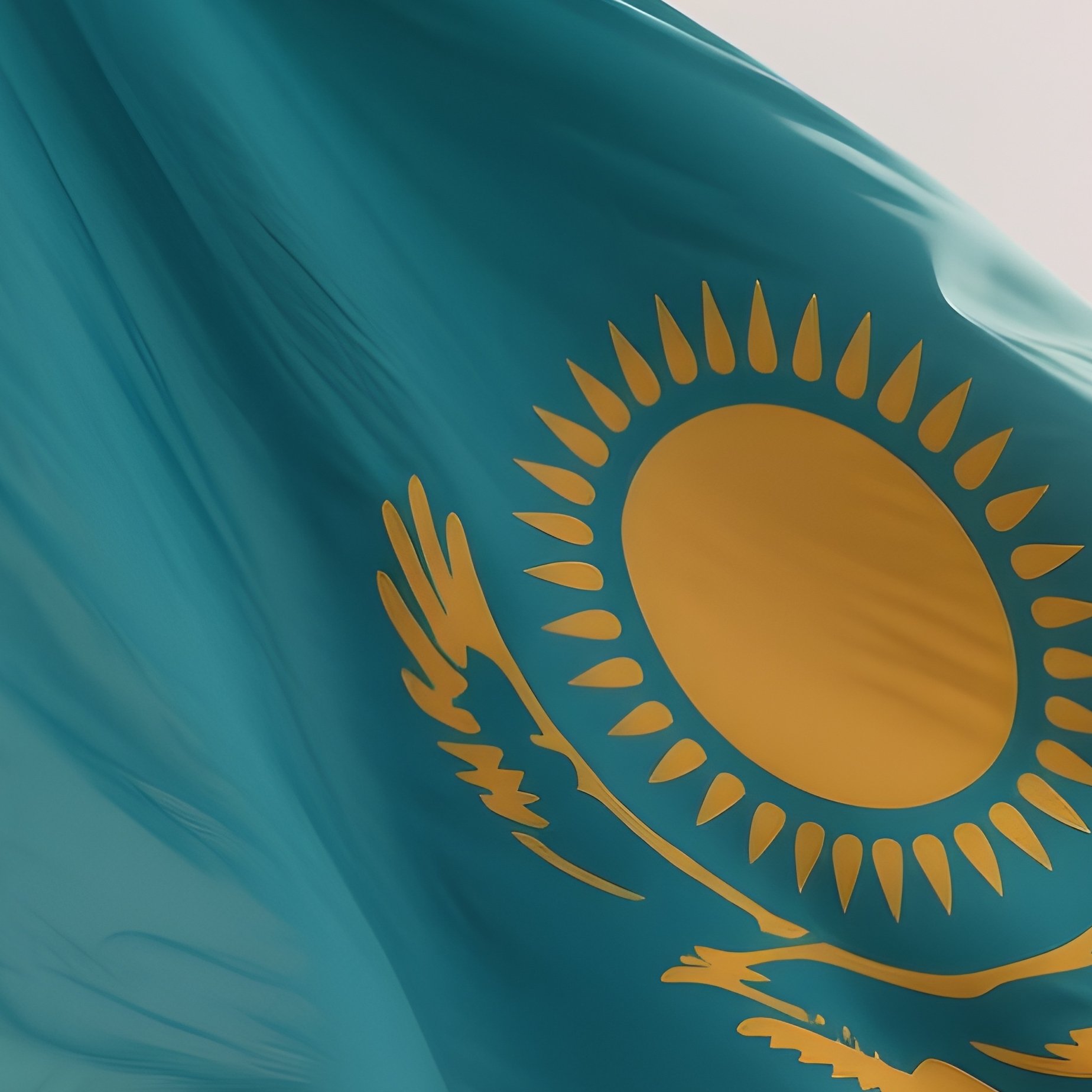 A Photorealistic Scene Of The National Flag Of Kazakhstan Flying At Half Mast On A Tall Flagpole, Gently Lowering In The Wind Against A Respectful, Calm Backdrop With Soft Natural Lighting. - Full Resolution Quality Preview