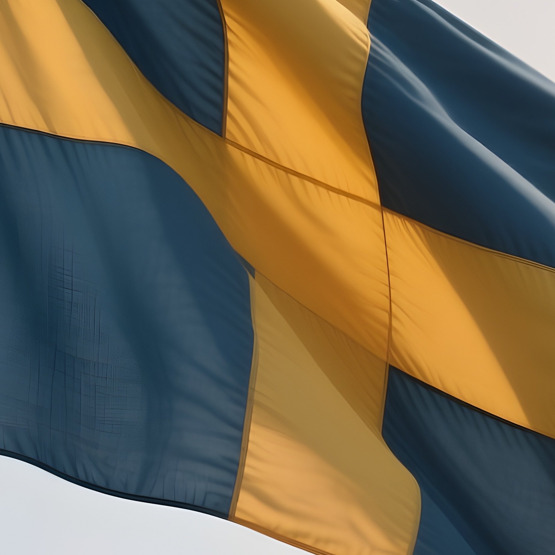 A Photorealistic Scene Of The National Flag Of Sweden Flying At Half Mast On A Tall Flagpole, Gently Lowering In The Wind Against A Respectful, Calm Backdrop With Soft Natural Lighting. - Full Resolution Quality Preview