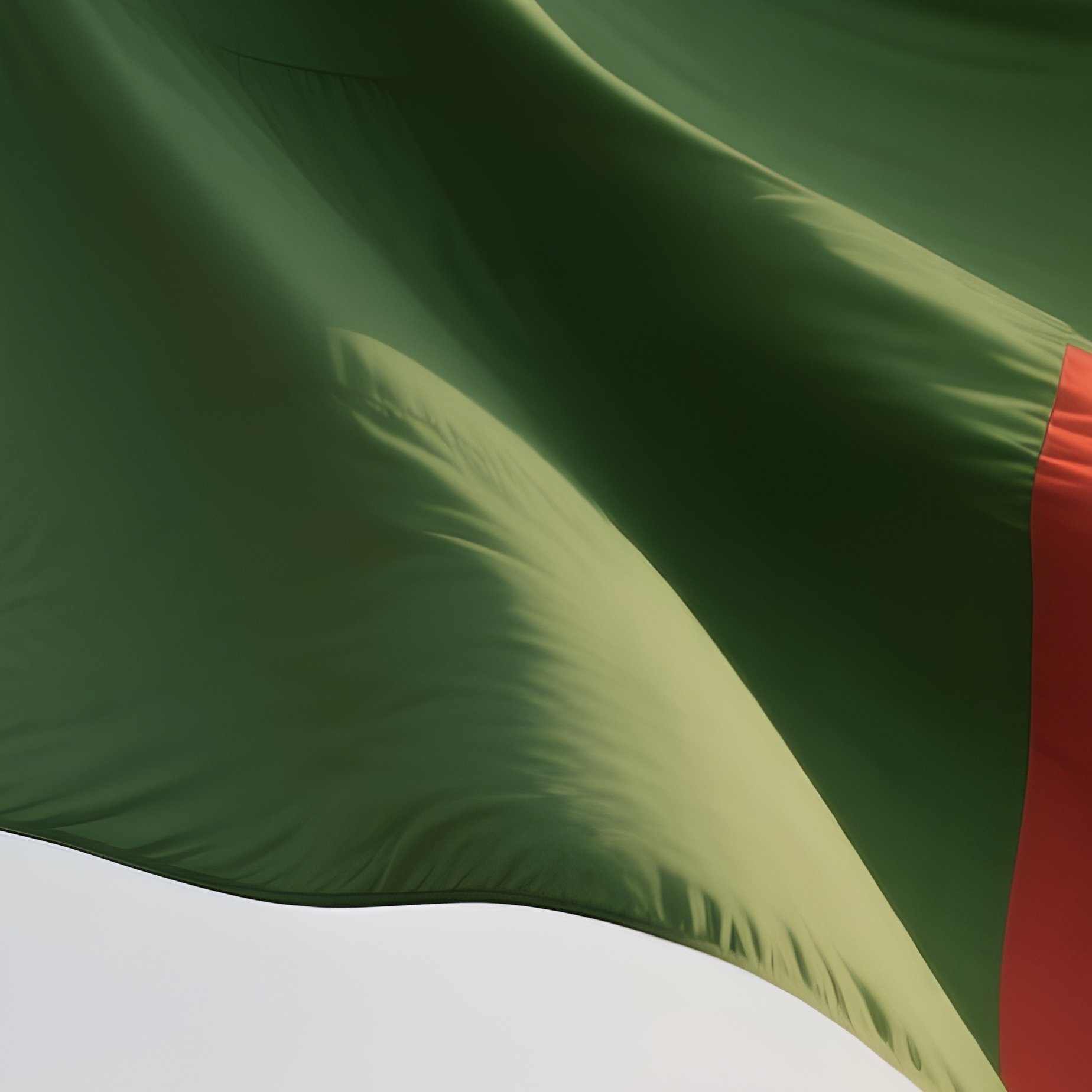 A Photorealistic Scene Of The National Flag Of Zambia Flying At Half Mast On A Tall Flagpole, Gently Lowering In The Wind Against A Respectful, Calm Backdrop With Soft Natural Lighting. - Full Resolution Quality Preview