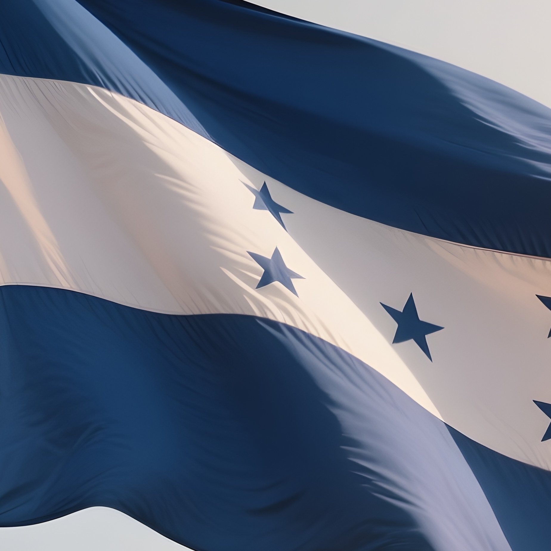 A Photorealistic Scene Of The National Flag Of Honduras Flying At Half Mast On A Tall Flagpole, Gently Lowering In The Wind Against A Respectful, Calm Backdrop With Soft Natural Lighting. - Full Resolution Quality Preview
