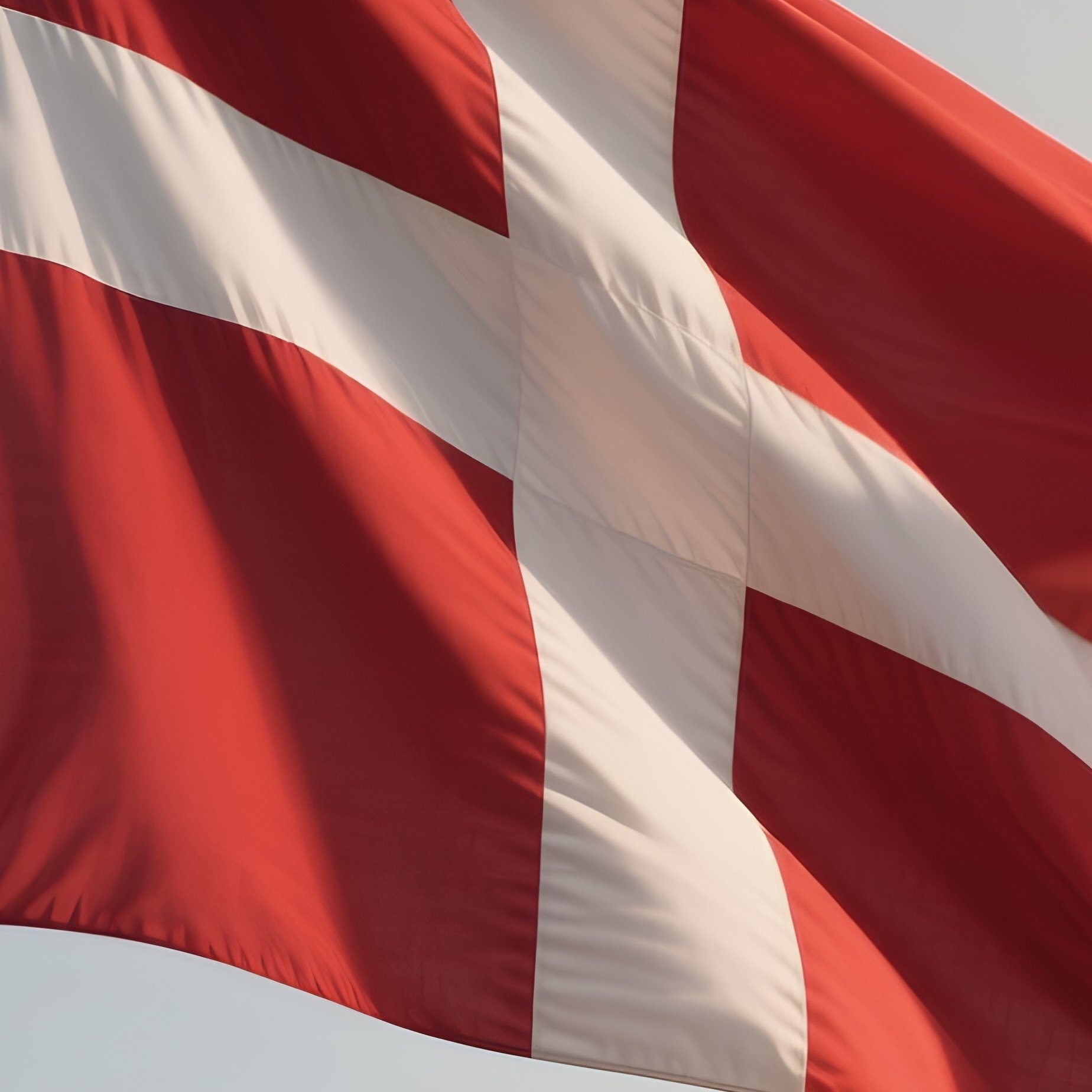 A Photorealistic Scene Of The National Flag Of Denmark Flying At Half Mast On A Tall Flagpole, Gently Lowering In The Wind Against A Respectful, Calm Backdrop With Soft Natural Lighting. - Full Resolution Quality Preview