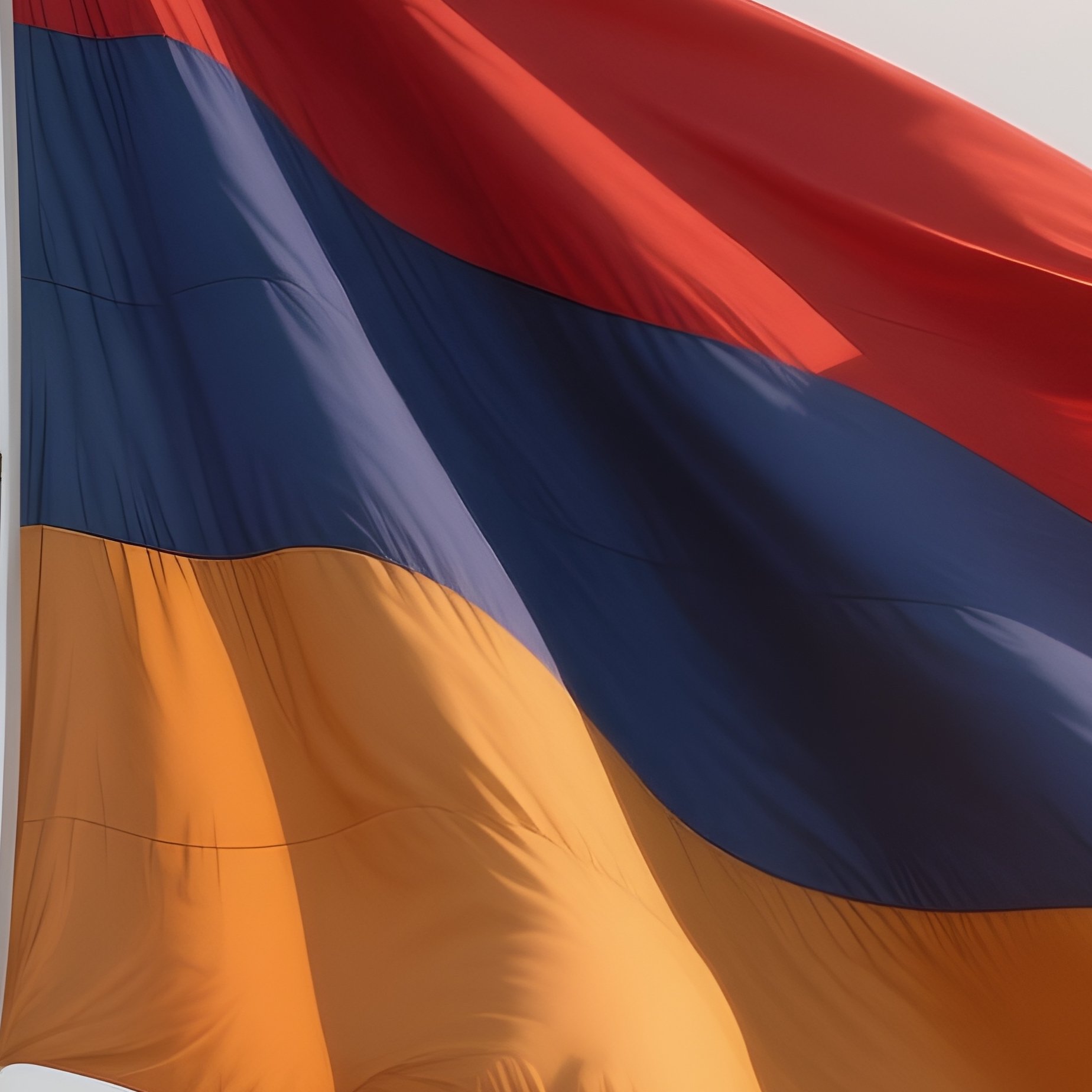 A Photorealistic Scene Of The National Flag Of Armenia Flying At Half Mast On A Tall Flagpole, Gently Lowering In The Wind Against A Respectful, Calm Backdrop With Soft Natural Lighting. - Full Resolution Quality Preview