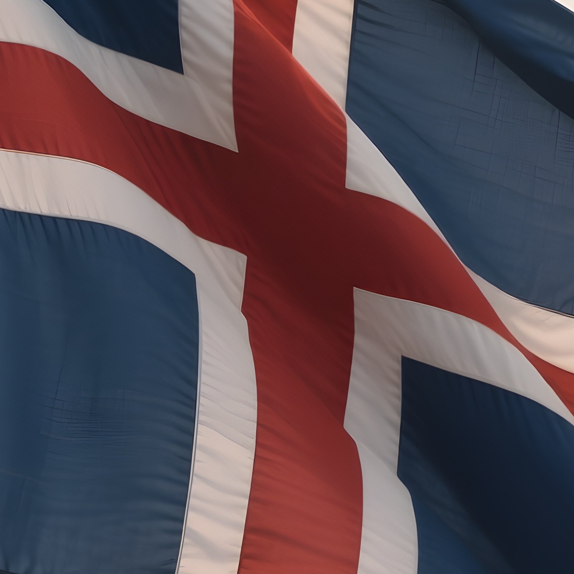 A Photorealistic Scene Of The National Flag Of Iceland Flying At Half Mast On A Tall Flagpole, Gently Lowering In The Wind Against A Respectful, Calm Backdrop With Soft Natural Lighting. - Full Resolution Quality Preview
