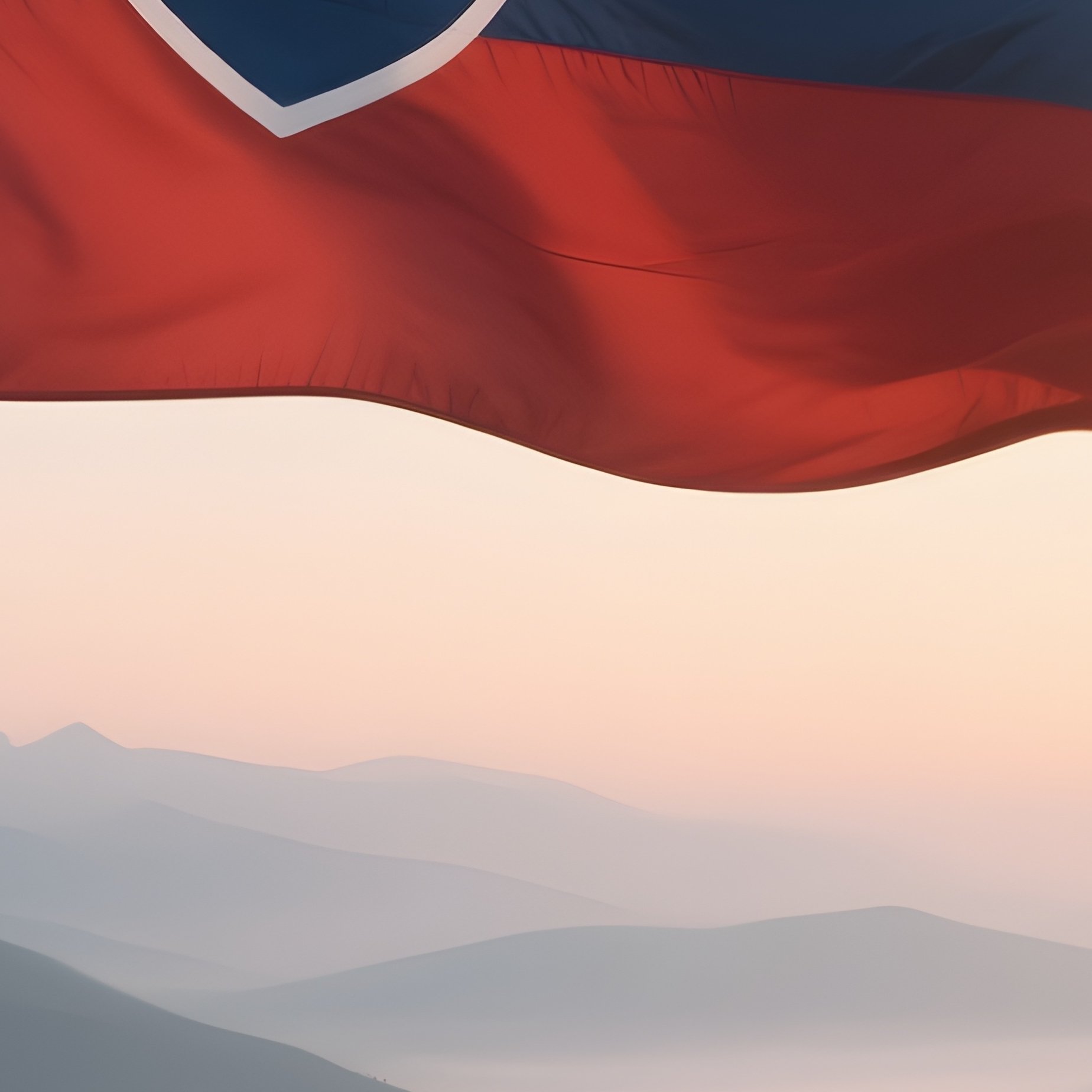 A Photorealistic Slovak Flag Flying Over A Foggy Mountain Valley At Sunrise. - Full Resolution Quality Preview