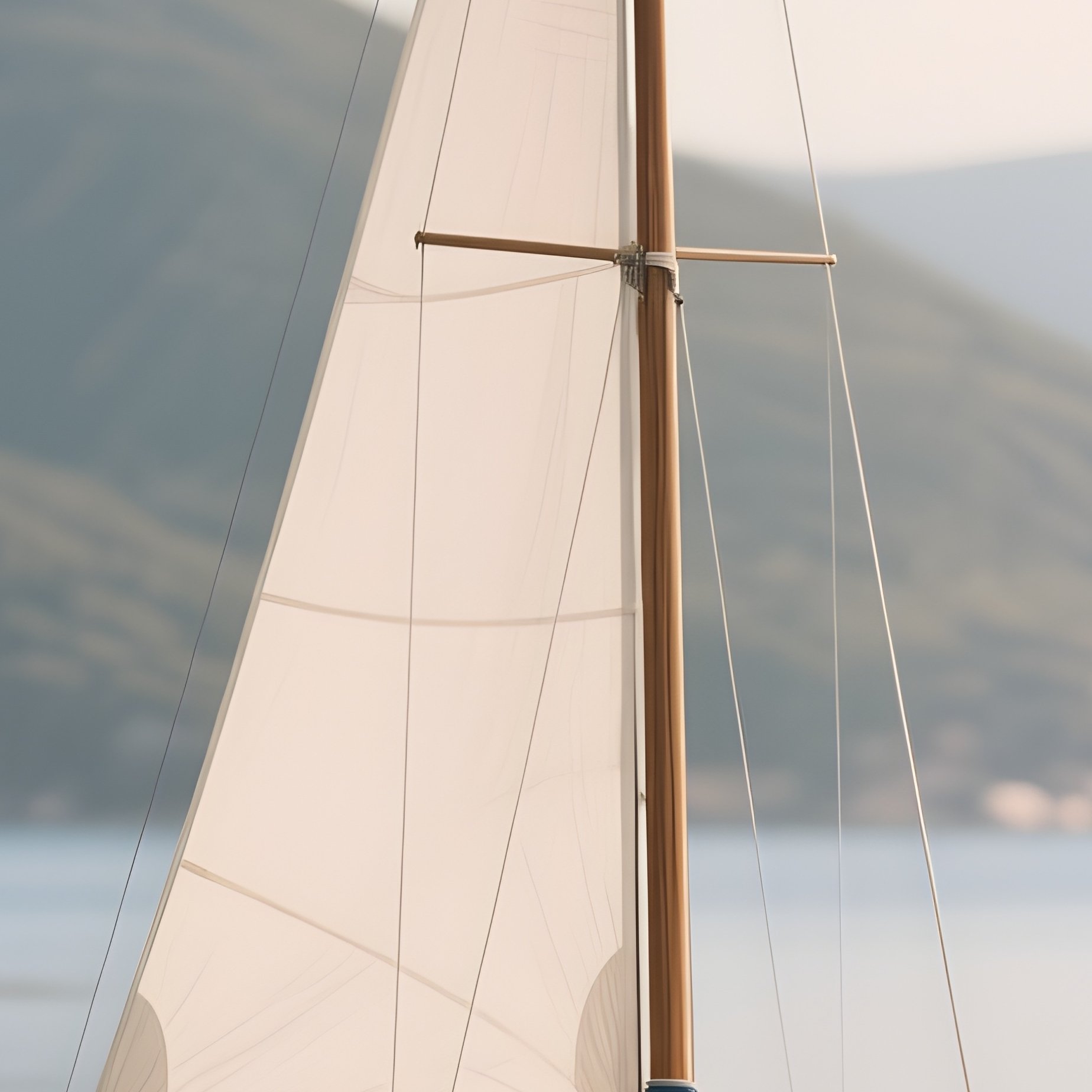 A Photorealistic Small Sailboat With A Simple Stern Flag Drifting Peacefully In A Sheltered Bay. - Full Resolution Quality Preview