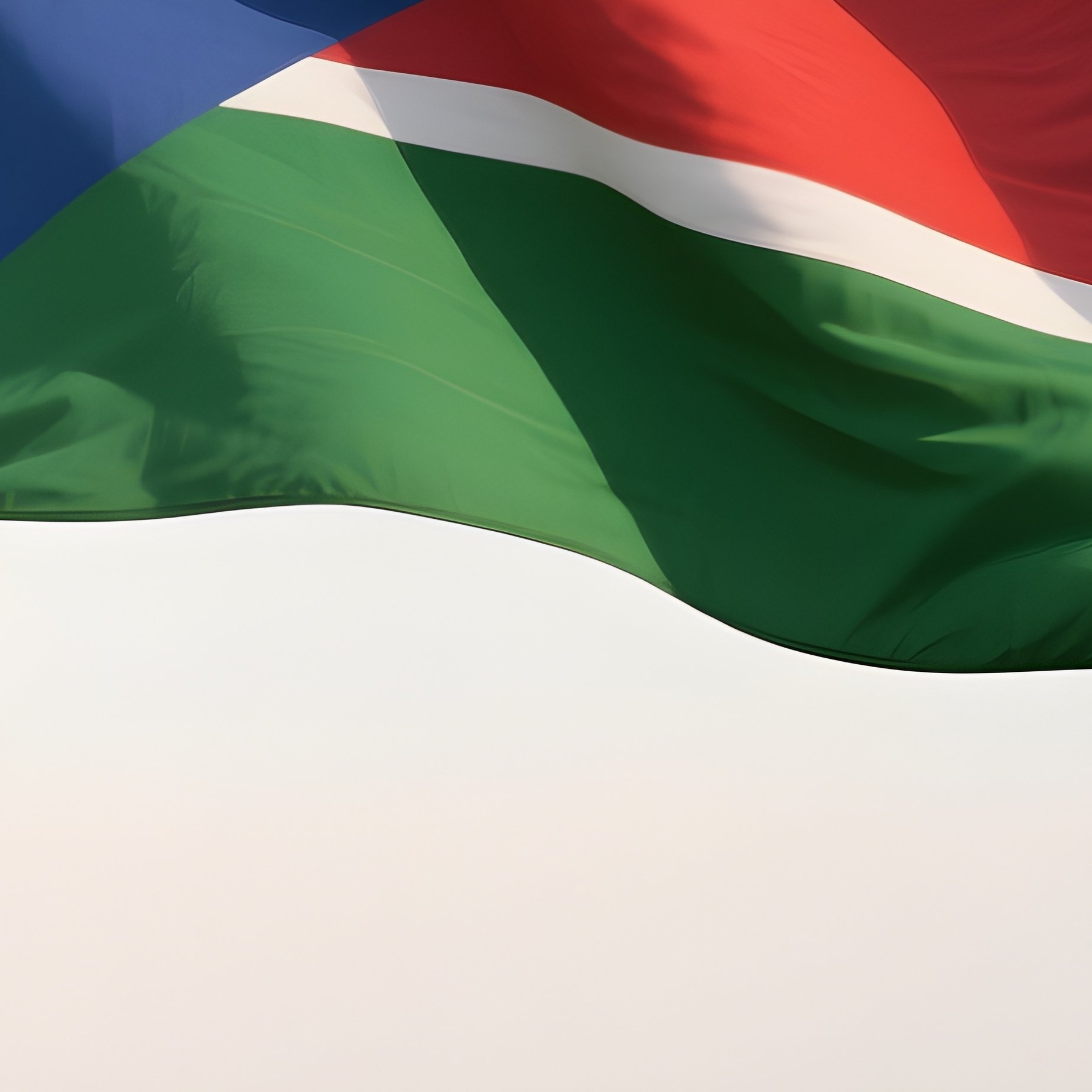 A Photorealistic South Sudanese Flag Waving Above A Grassy Floodplain. - Full Resolution Quality Preview