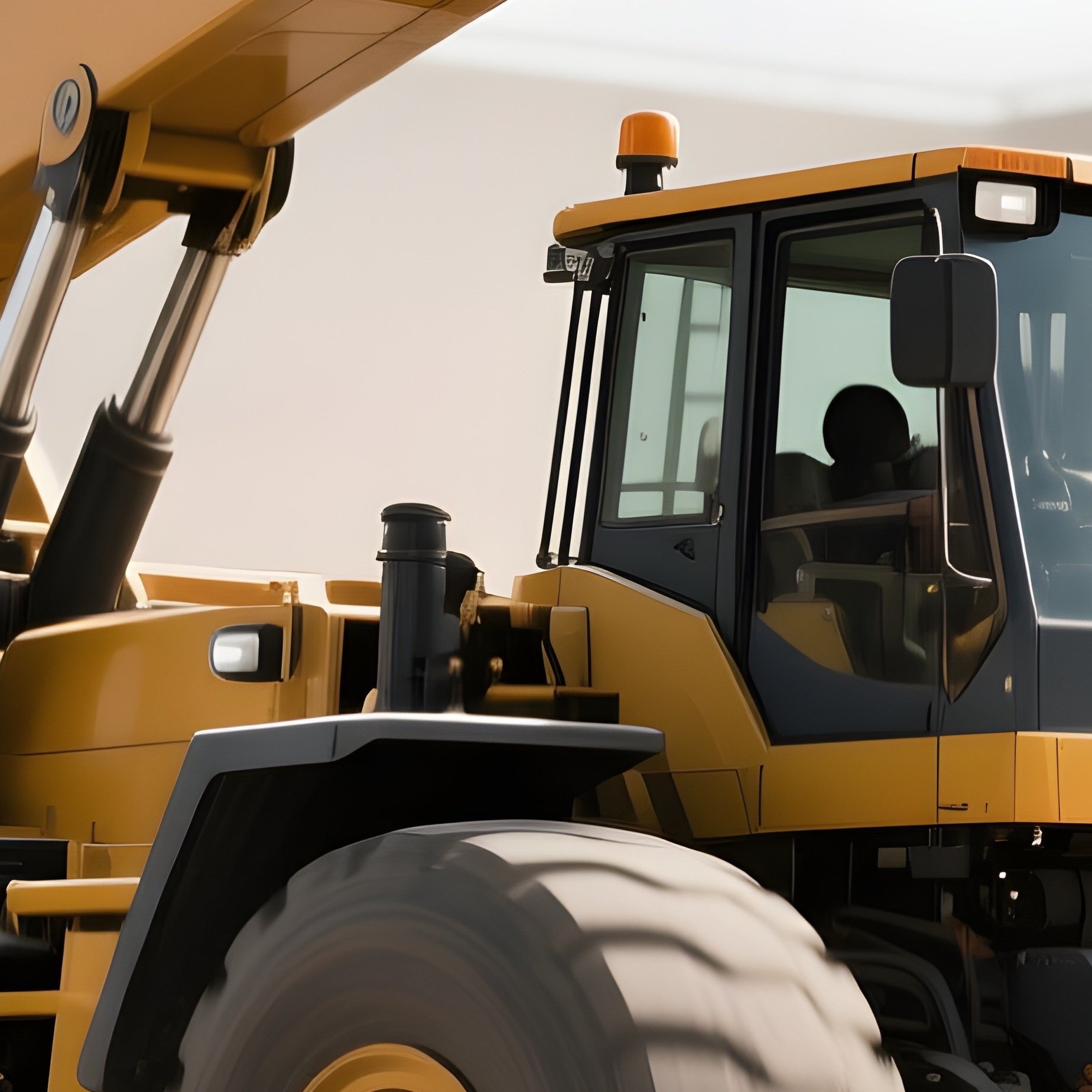A Photorealistic Straddle Carrier Moving Briskly Across A Concrete Yard With Swirling Dust Behind Its Wheels. - Full Resolution Quality Preview