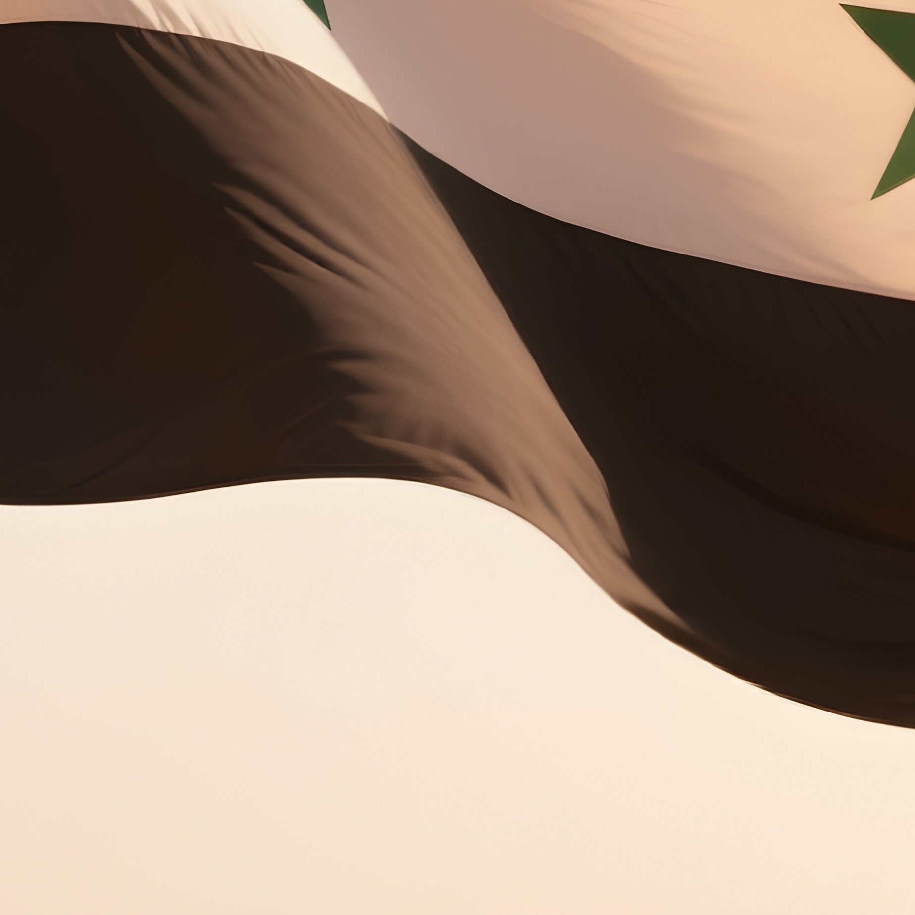 A Photorealistic Syrian Flag Waving Steadily Above A Dry Plateau In Warm Haze. - Full Resolution Quality Preview