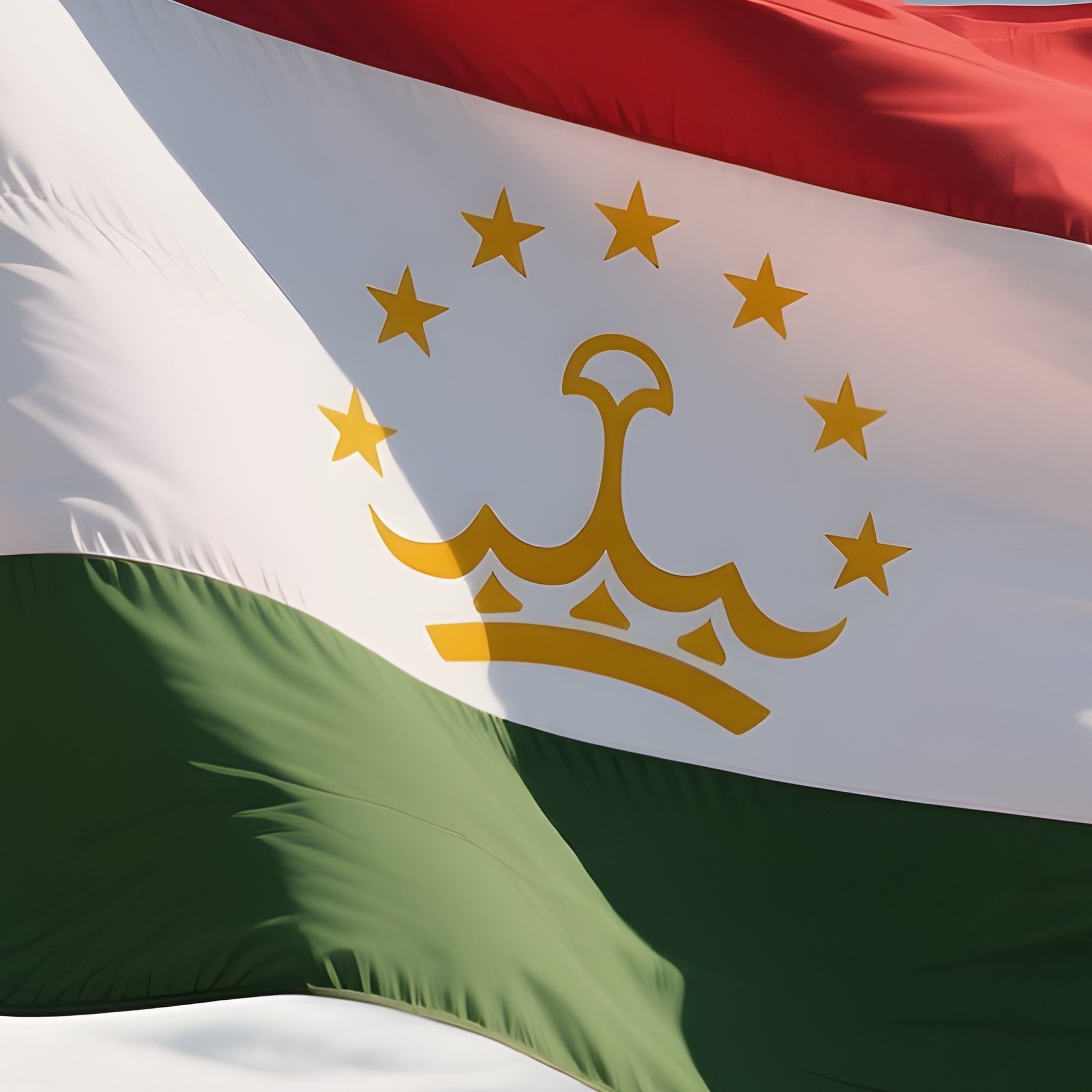 A Photorealistic Tajik Flag Fluttering Near Dramatic Snow Capped Mountains. - Full Resolution Quality Preview