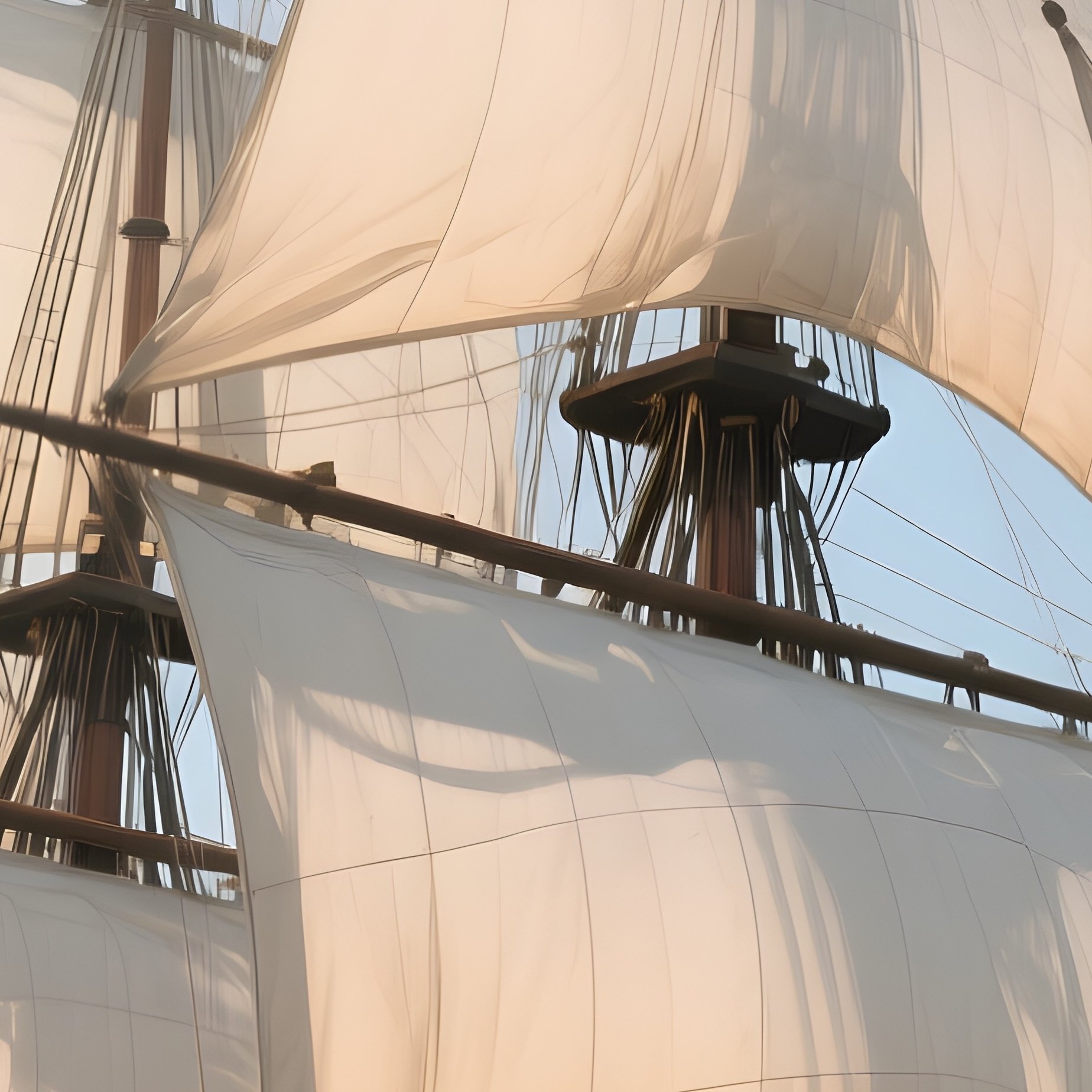 A Photorealistic Tall Mast Ship With Multiple Flags Billowing In Perfect Formation Under Bright Sun. - Full Resolution Quality Preview