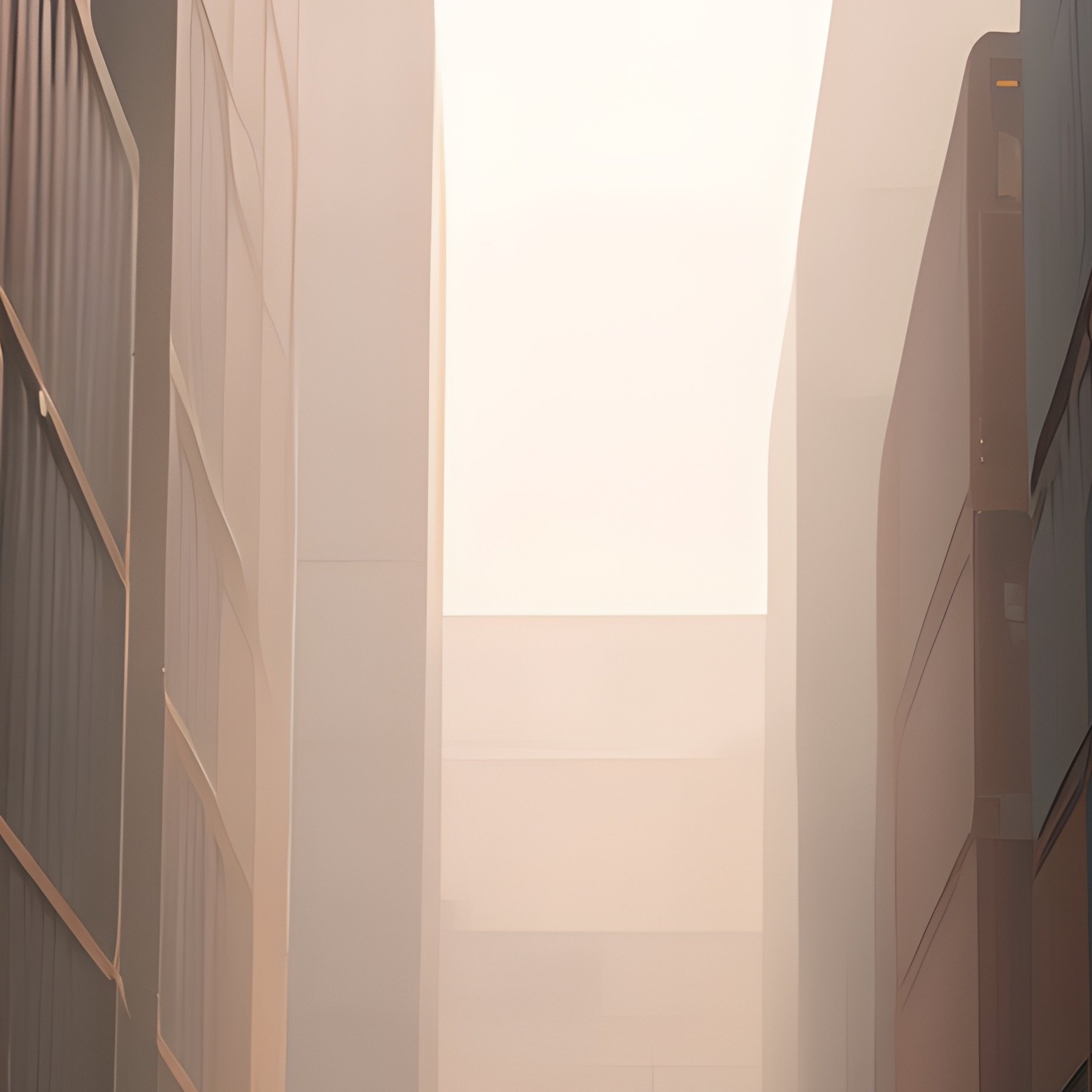 A Photorealistic Tight Alley Between Tall Stacks Of Containers With Soft Ambient Light Filtering Through. - Full Resolution Quality Preview