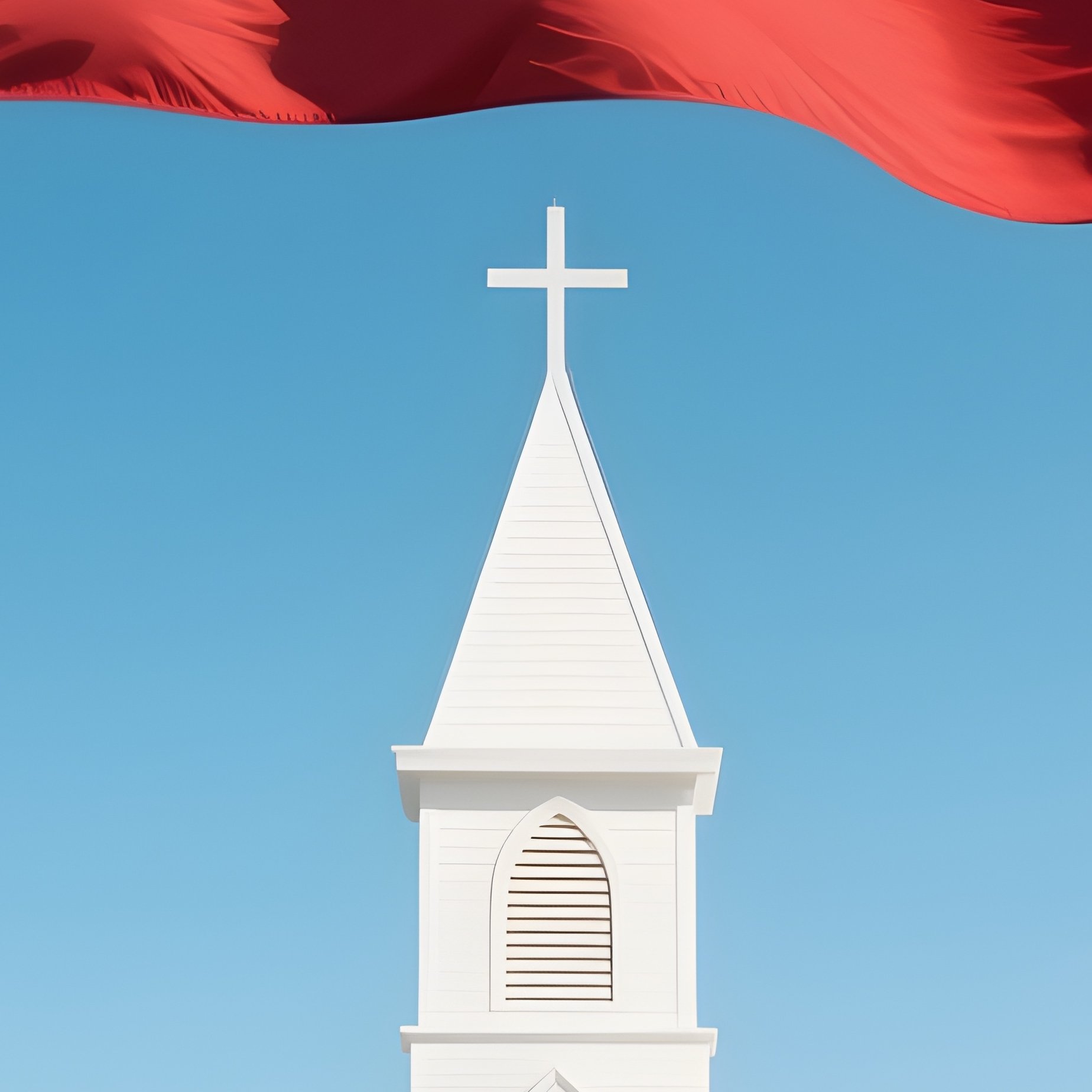 A Photorealistic Tongan Flag Waving Above A White Church Near The Ocean. - Full Resolution Quality Preview