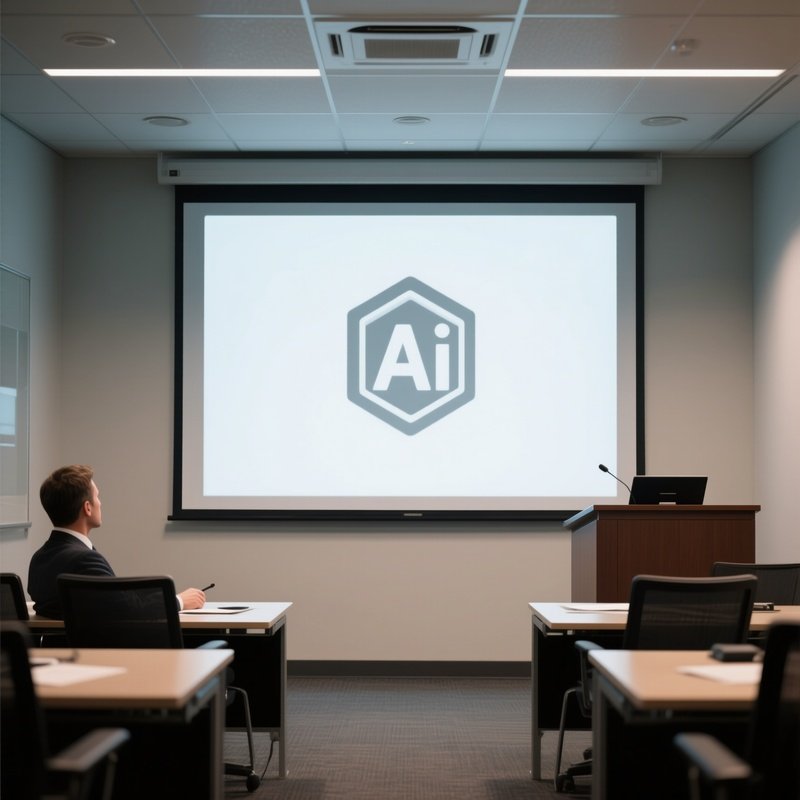 A Photorealistic Trademark Symbol Projected Onto A Presentation Screen In A Corporate Seminar Room.