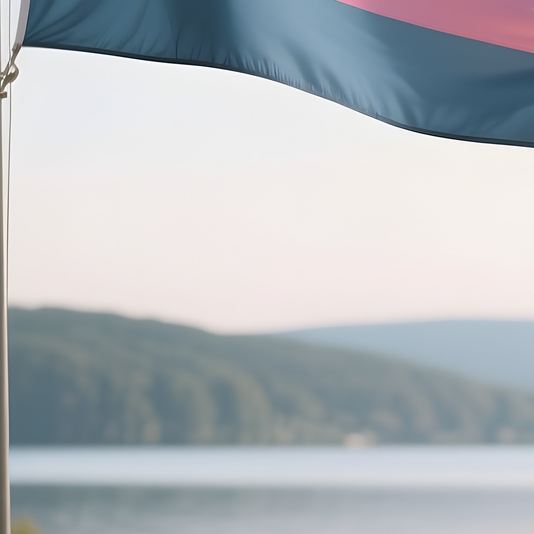 A Photorealistic Transfeminine Flag Fluttering Beside A Peaceful Lakeshore Path. - Full Resolution Quality Preview