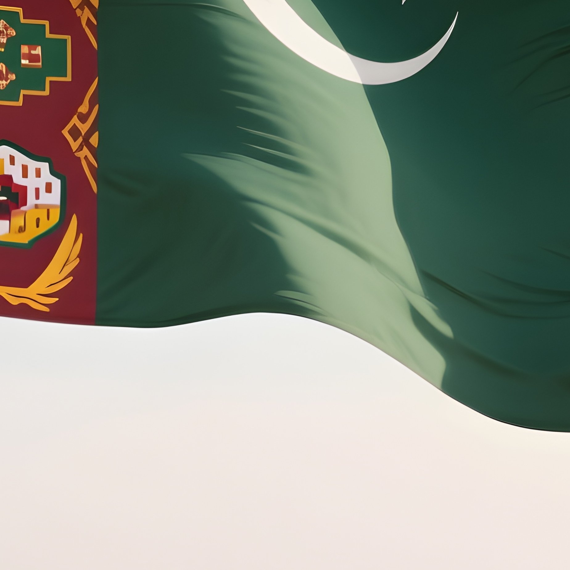 A Photorealistic Turkmen Flag Fluttering Near A Wide Open Steppe Landscape. - Full Resolution Quality Preview