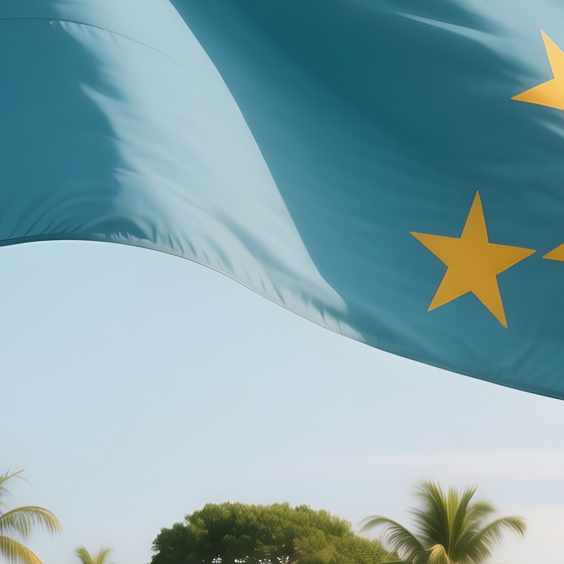 A Photorealistic Tuvaluan Flag Waving Beside A Small Island Village On Stilts. - Full Resolution Quality Preview