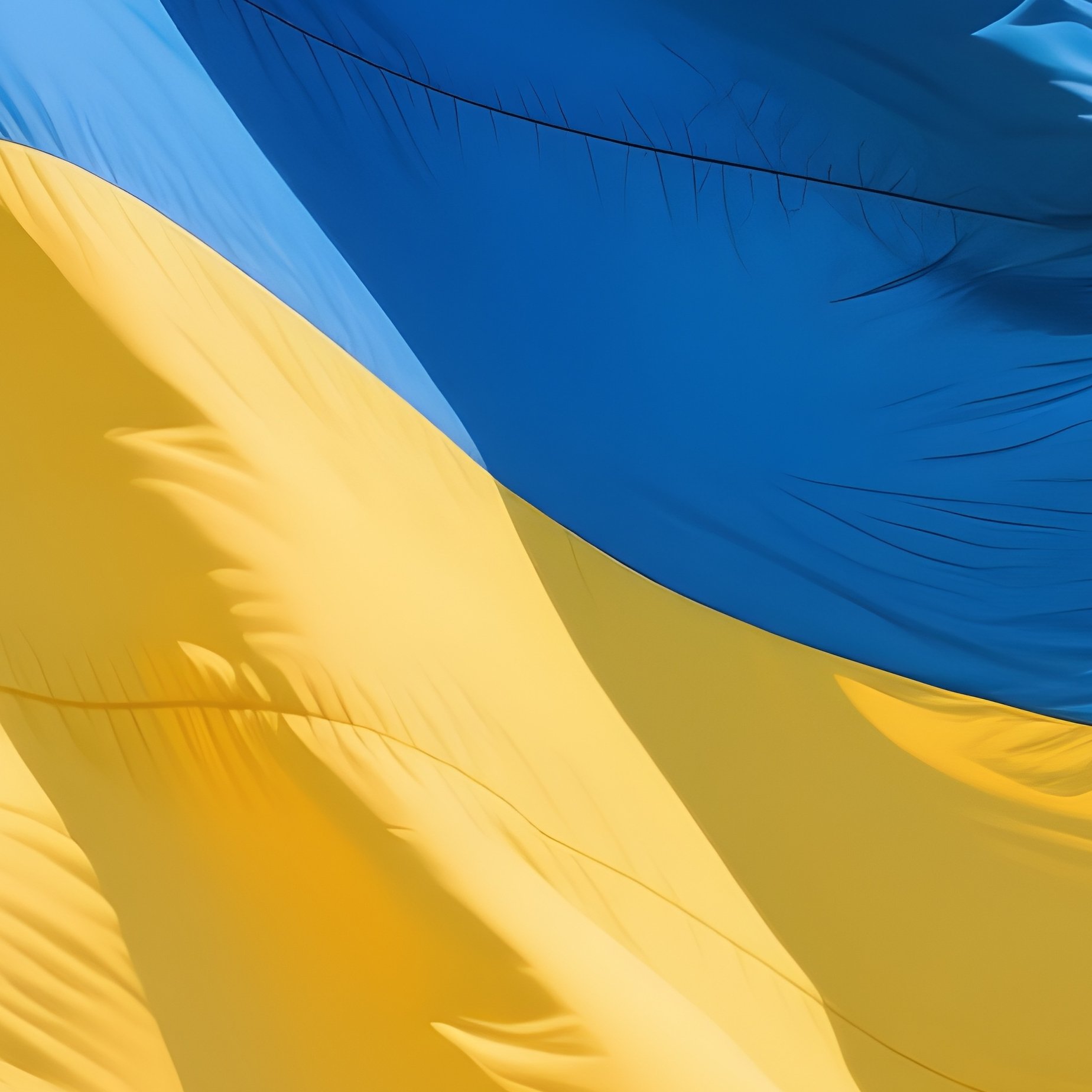 A Photorealistic Ukrainian Flag Waving Over A Large Open Square In Bright Blue Sky Conditions. - Full Resolution Quality Preview