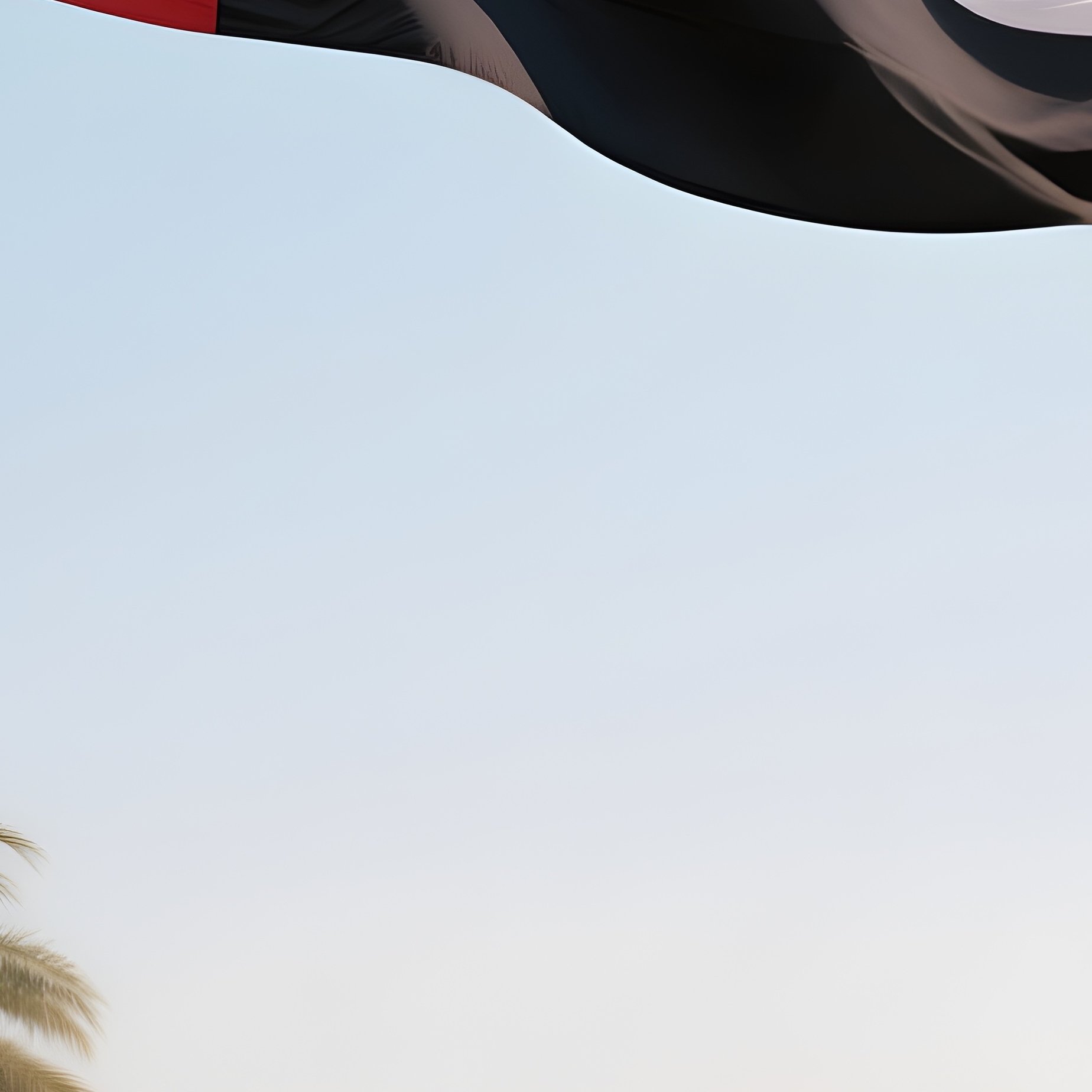A Photorealistic United Arab Emirates Flag Rising Beside A Waterfront Promenade Lined With Palm Trees. - Full Resolution Quality Preview