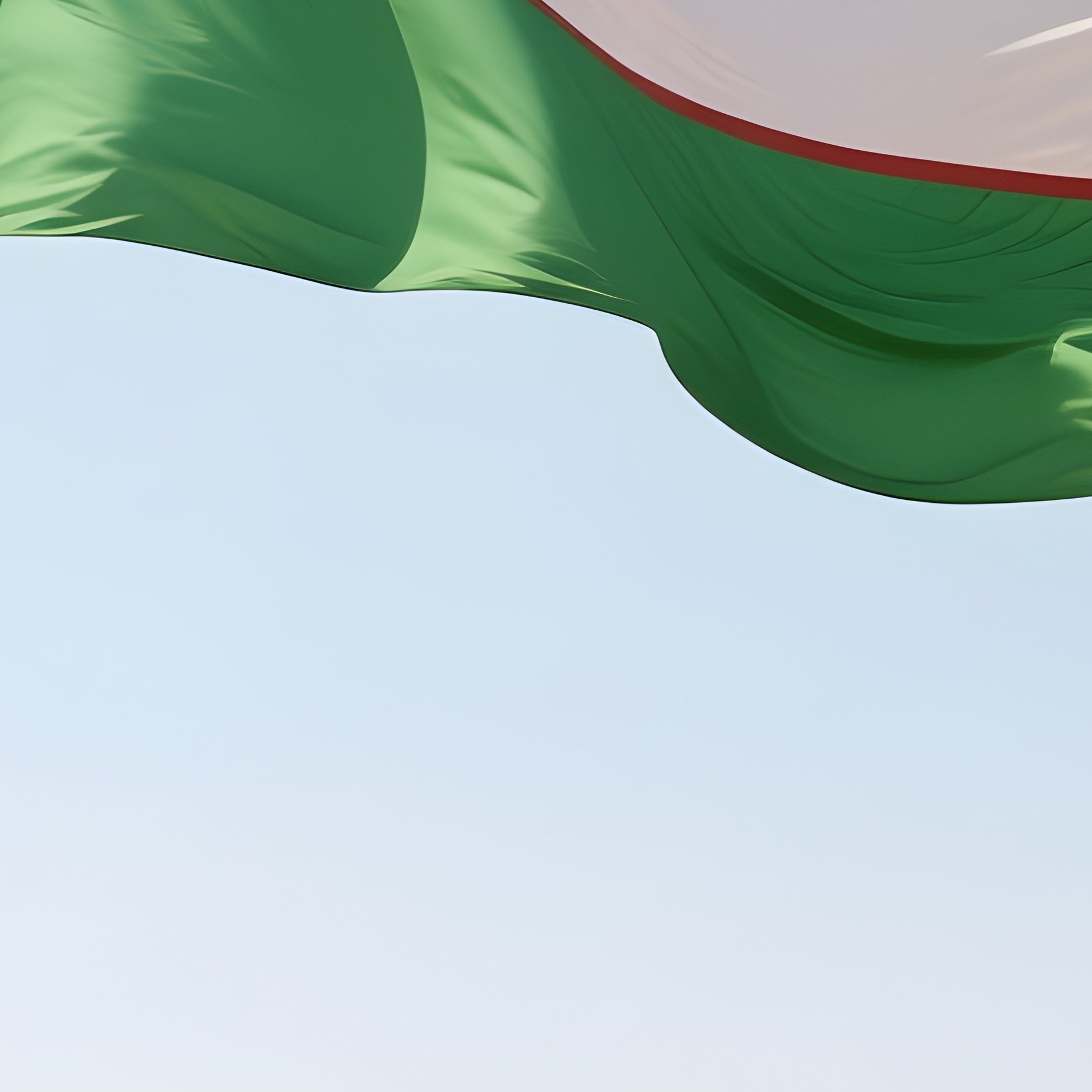 A Photorealistic Uzbek Flag Fluttering Above A Broad Plaza Lined With Trees. - Full Resolution Quality Preview
