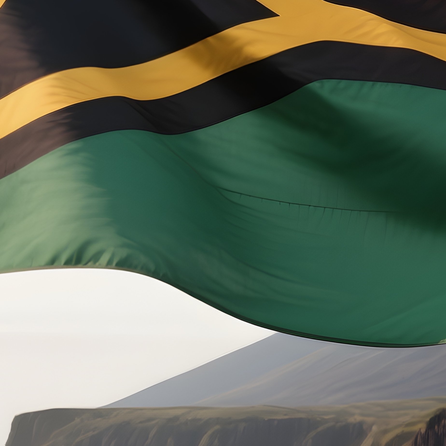 A Photorealistic Vanuatuan Flag Waving Near A Coastline With Volcanic Cliffs. - Full Resolution Quality Preview