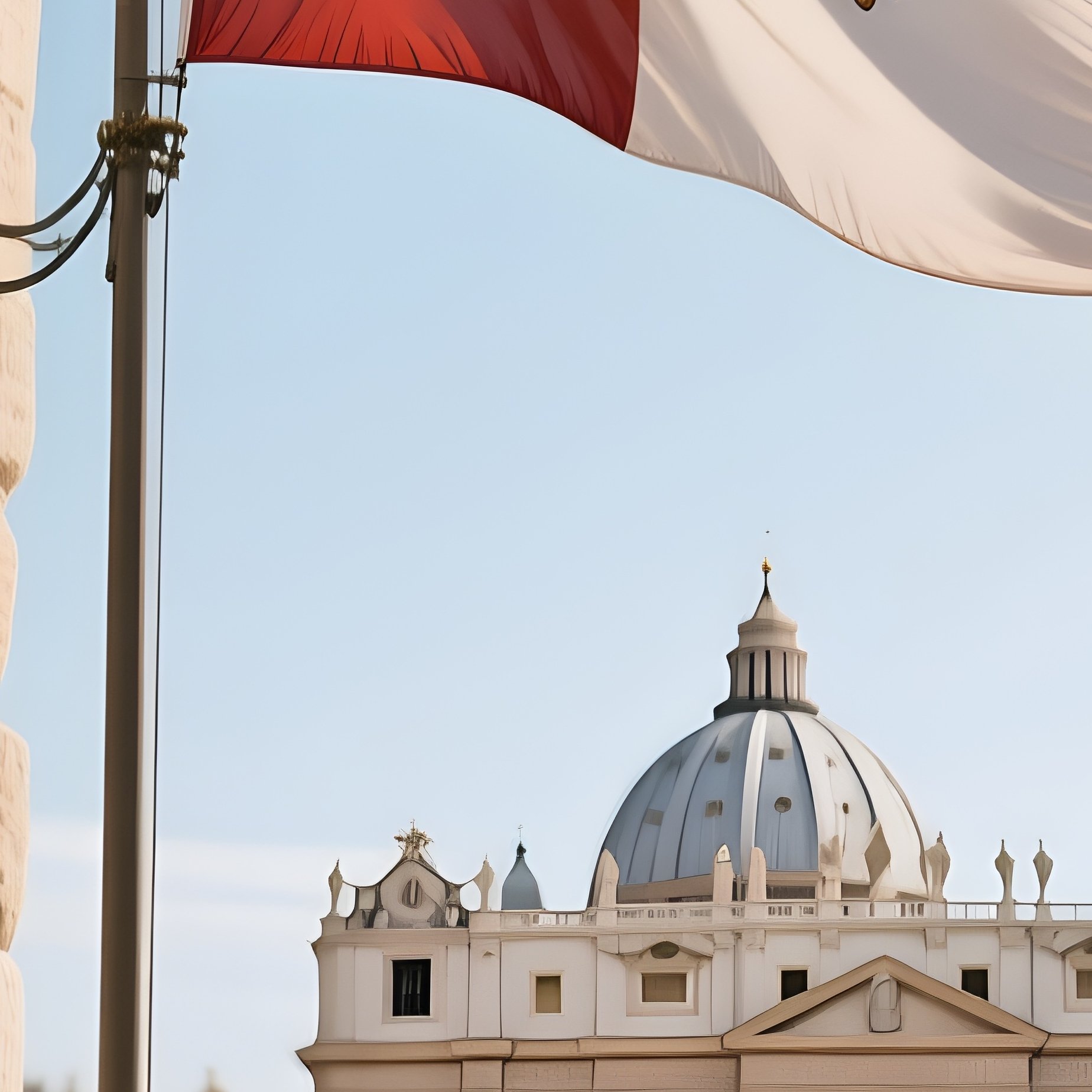 A Photorealistic Vatican Flag Fluttering Beside The Stone Walls Of A Historic Square. - Full Resolution Quality Preview
