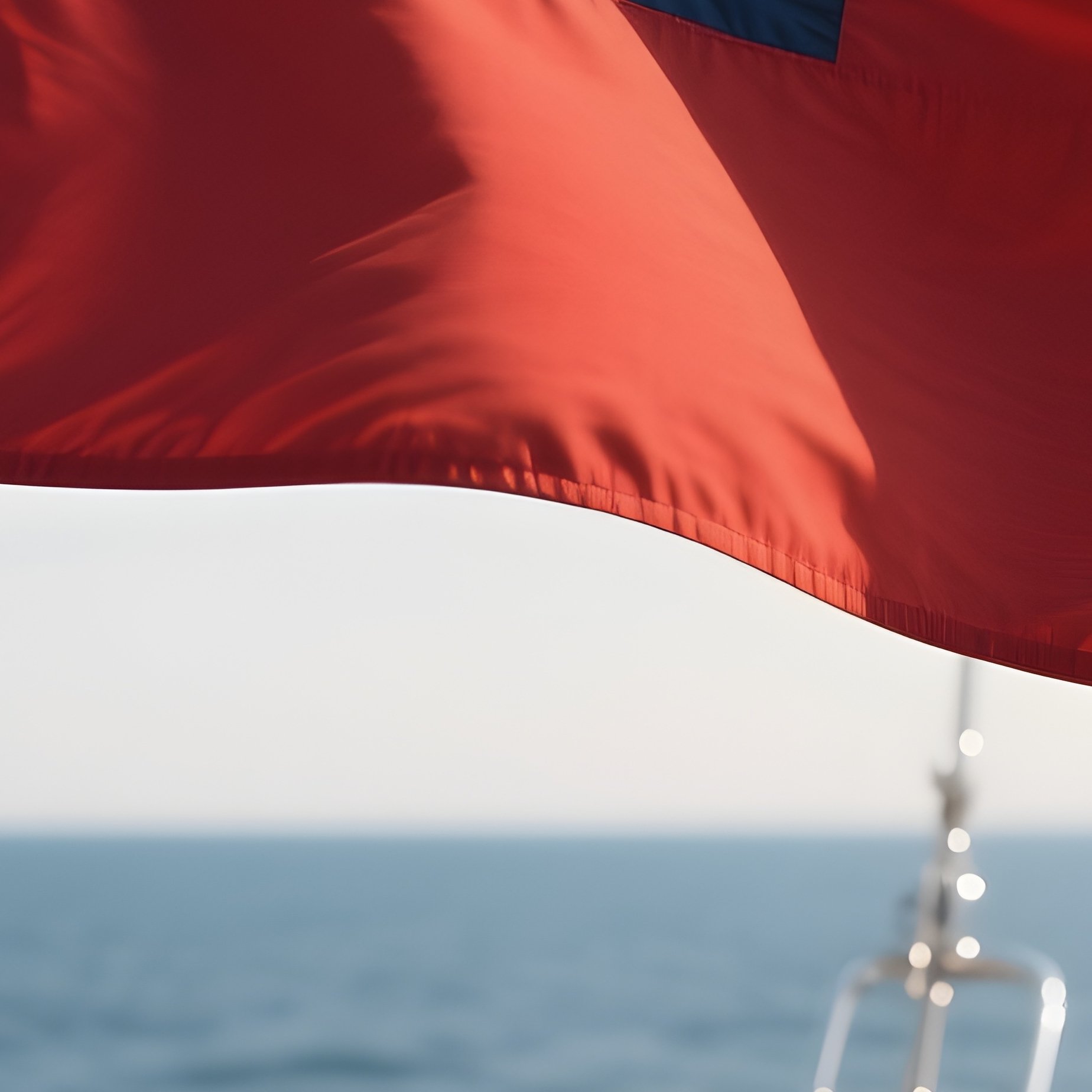 A Photorealistic Yacht Club Burgee Fluttering Above Polished Deck Wood. - Full Resolution Quality Preview
