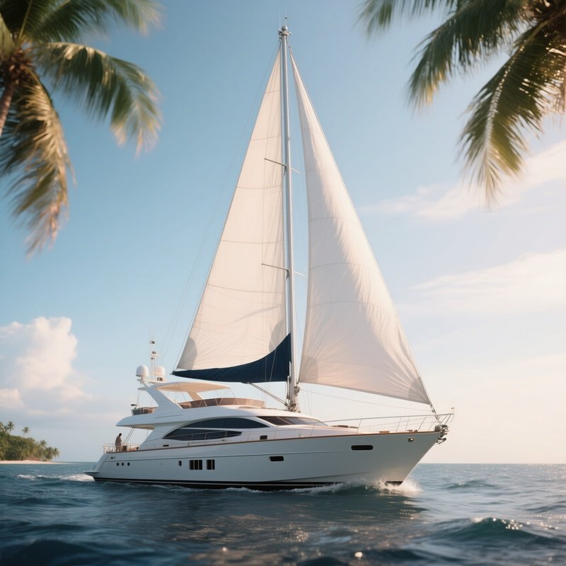 A Photorealistic Yacht Flag Swaying Softly In Gentle Wind During Tropical Cruising.